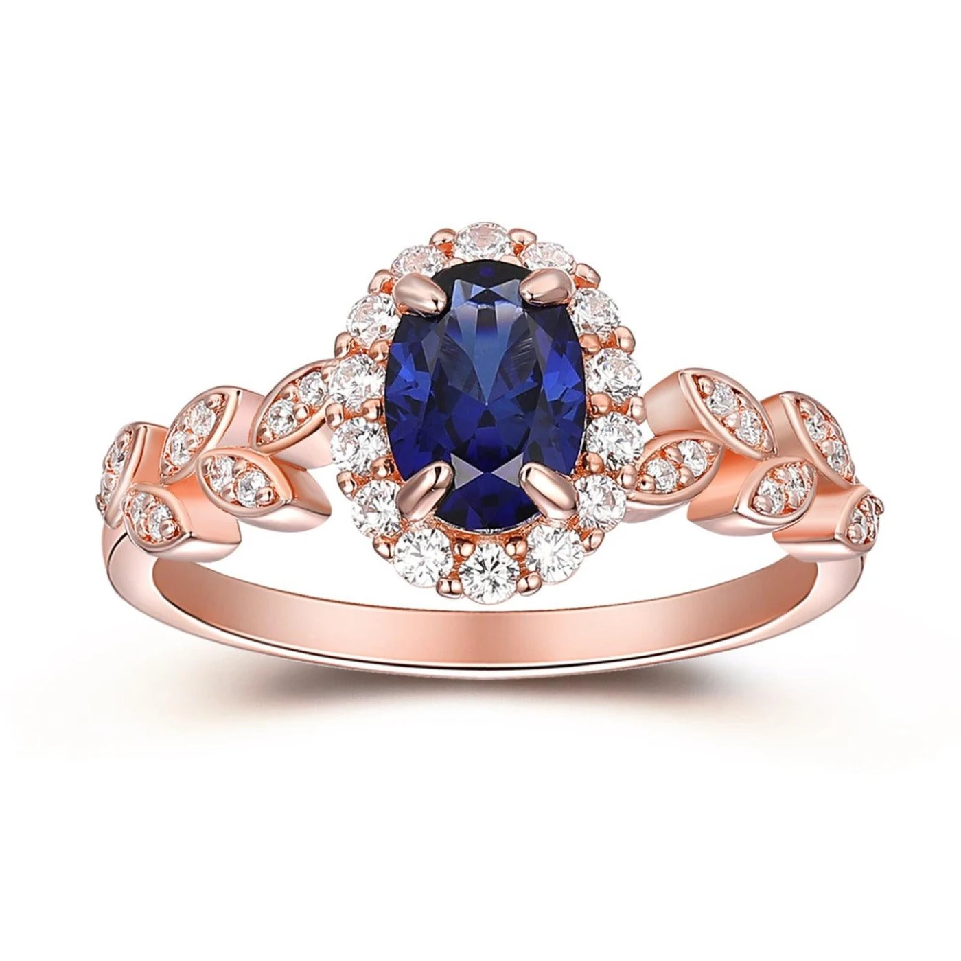 Oval Cut 5x7mm Blue Sapphire Wedding Ring