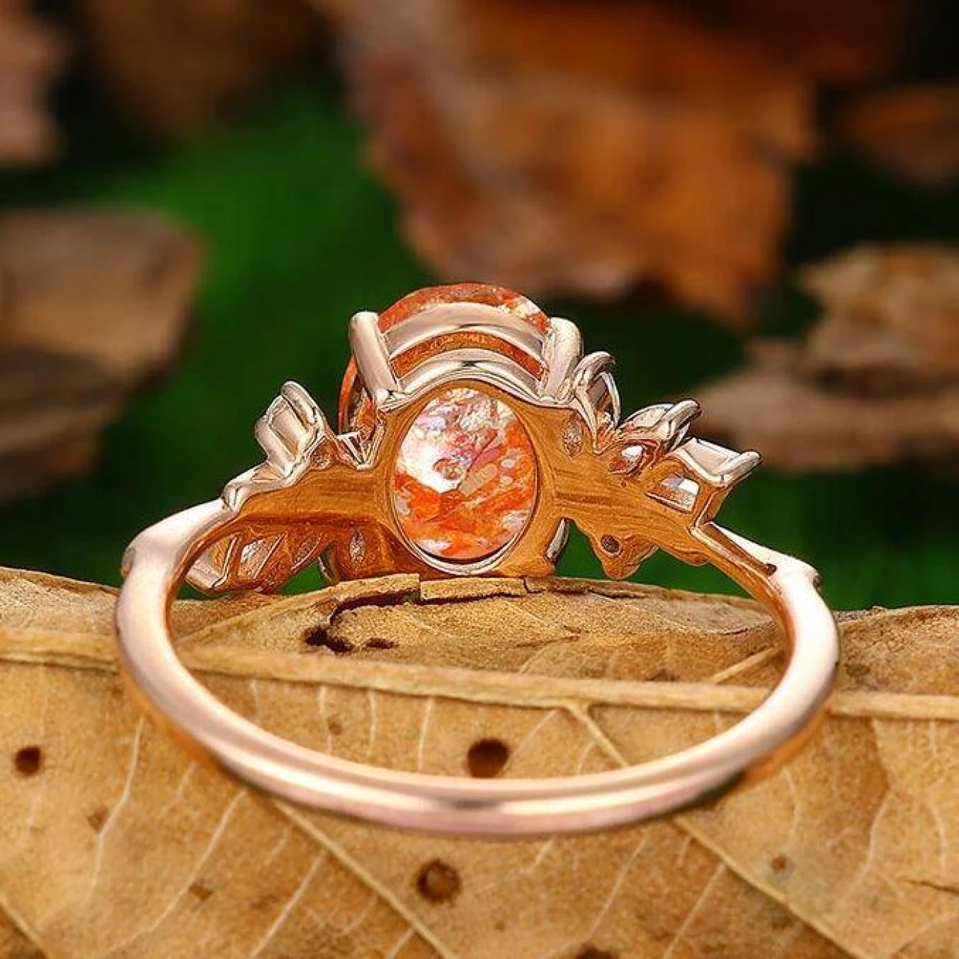 2 CT Oval Shape Cluster Natural Orange Sunstone Bridal Promise Ring - view 4