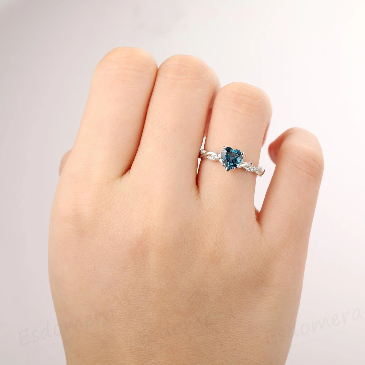 Heart Shape 1CT Topaz Rope Style Accents 14k White Gold Engagement Ring - view 7