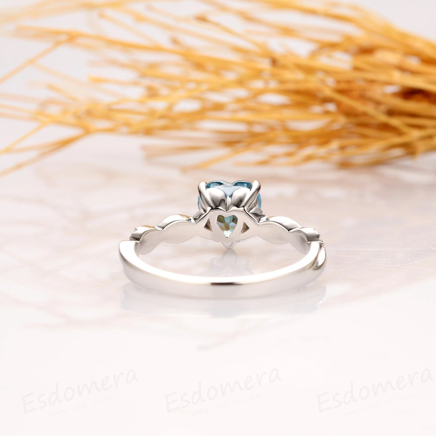 Heart Shape 1CT Topaz Rope Style Accents 14k White Gold Engagement Ring - view 4