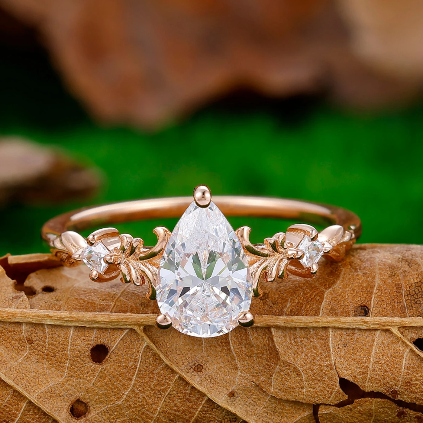 Dainty Pear Cut Vines Engagement Ring Prongs Setting Promise