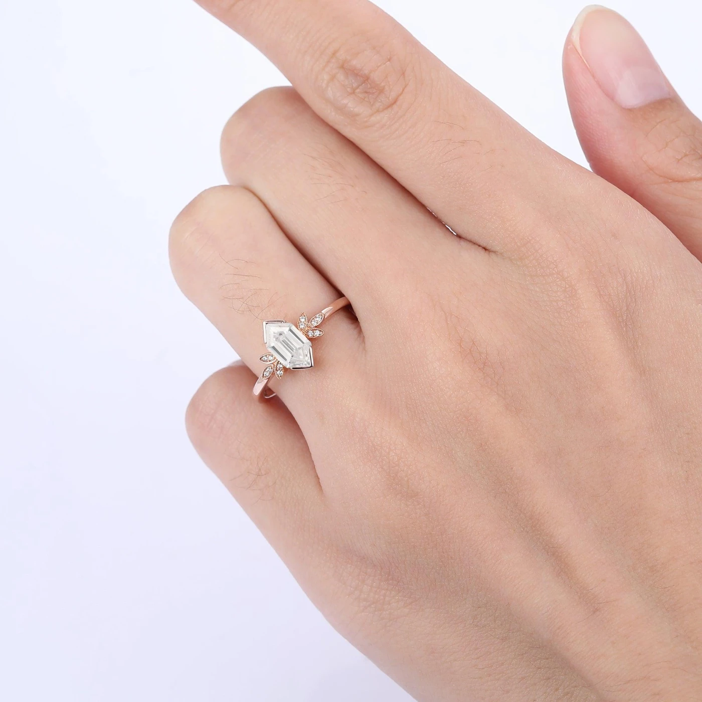 Romantic Long Hexagon Cut Moissanite Unique Promise Anniversary Bridal Ring - view 6
