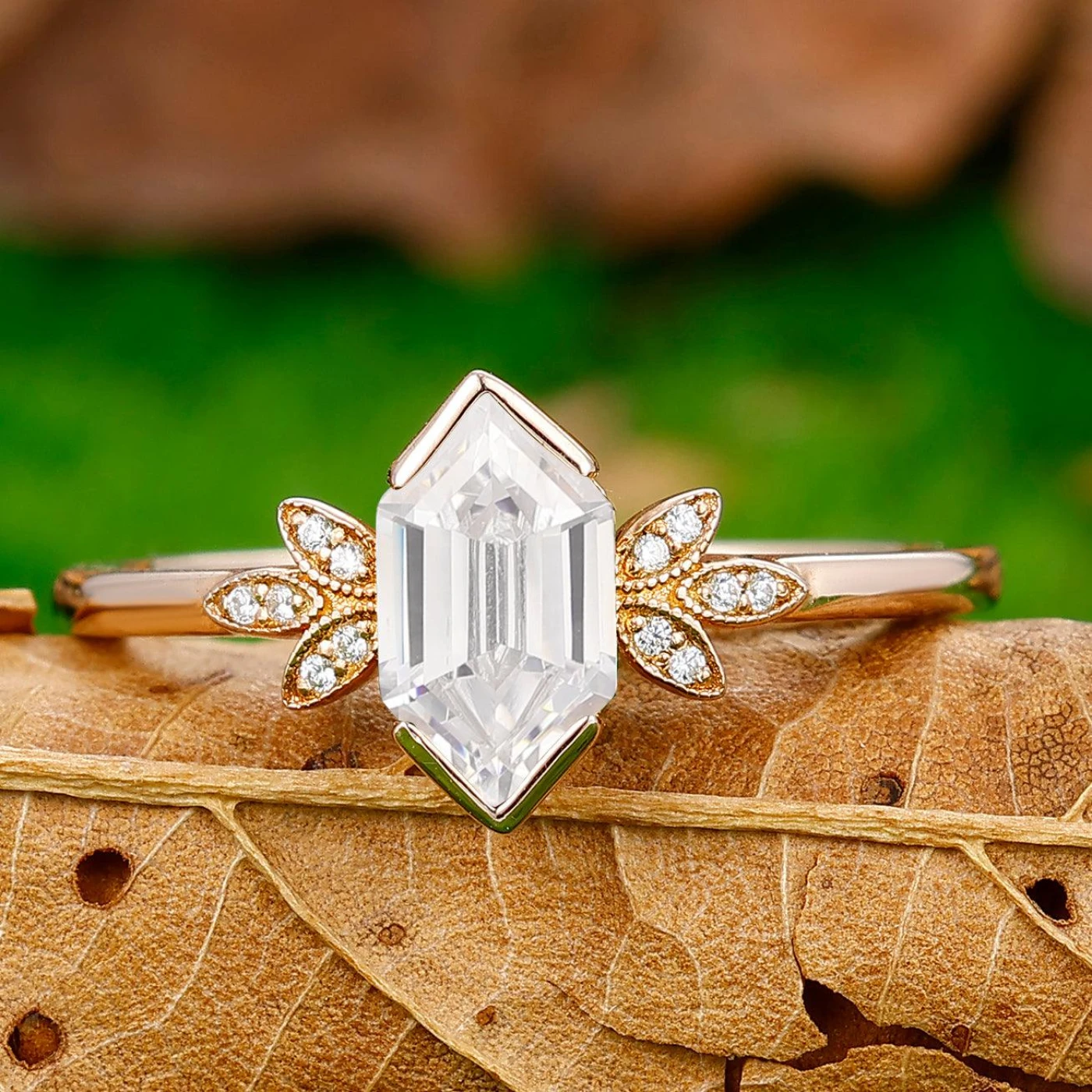 Romantic Long Hexagon Cut Unique Promise Anniversary Bridal Ring