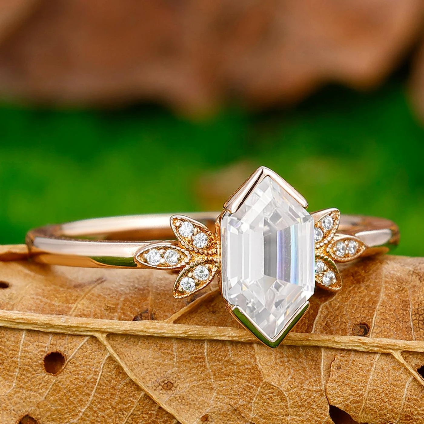 Romantic Long Hexagon Cut Moissanite Unique Promise Anniversary Bridal Ring - view 3