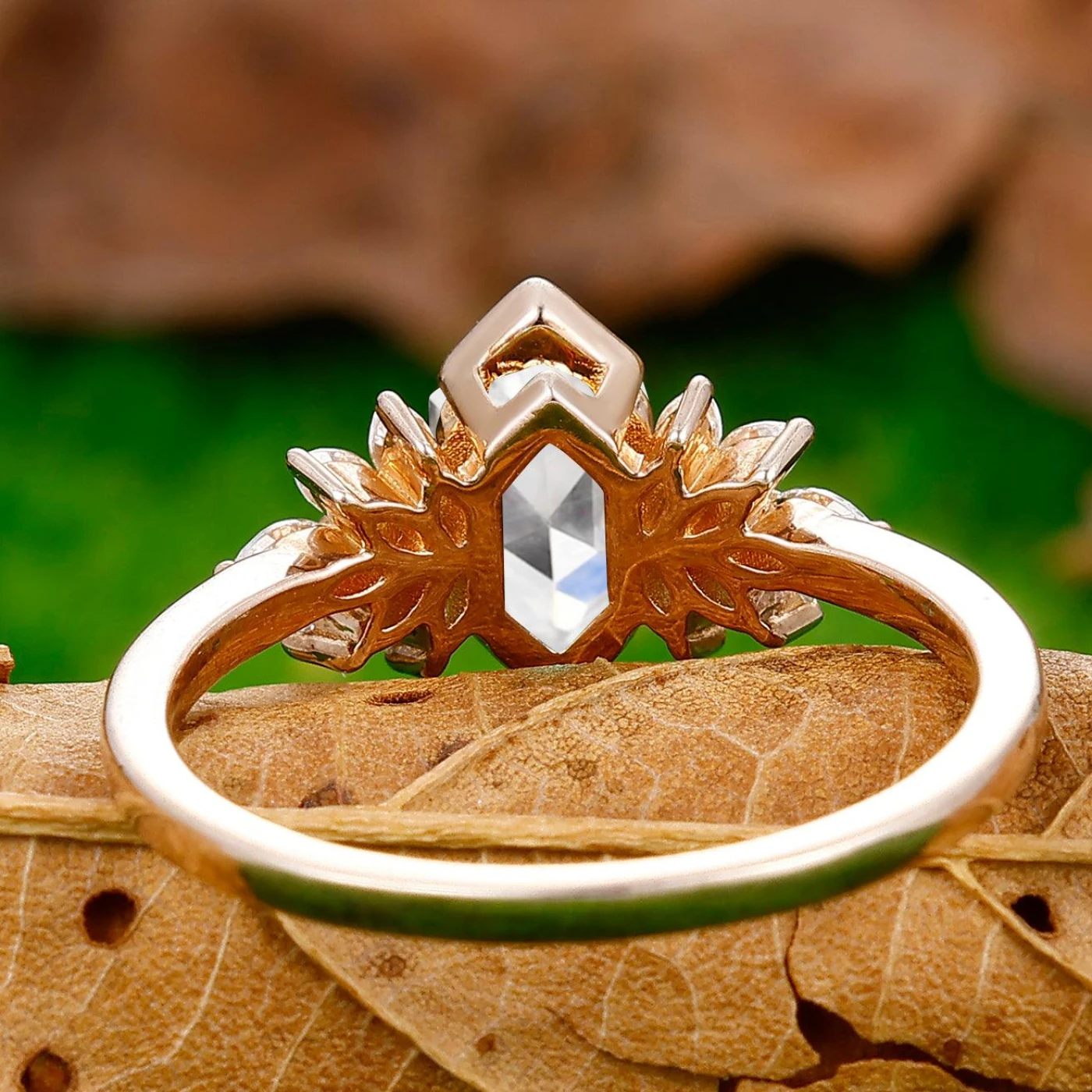 Noble Long Hexagon Cut Moissanite Petal Engagement Ring For Birthday Gift - view 4