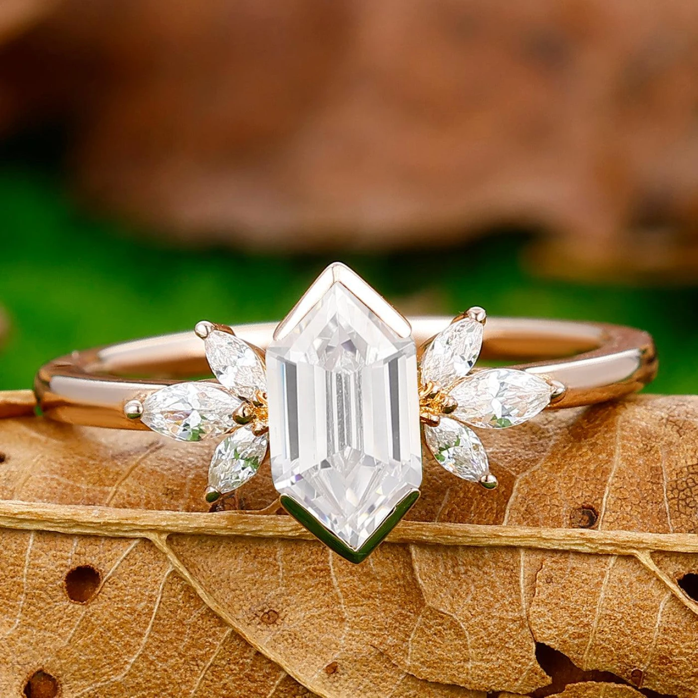 Art Deco 1.1CT Long Hexagon Cut Ring For Anniversary Bridal Ring Gift
