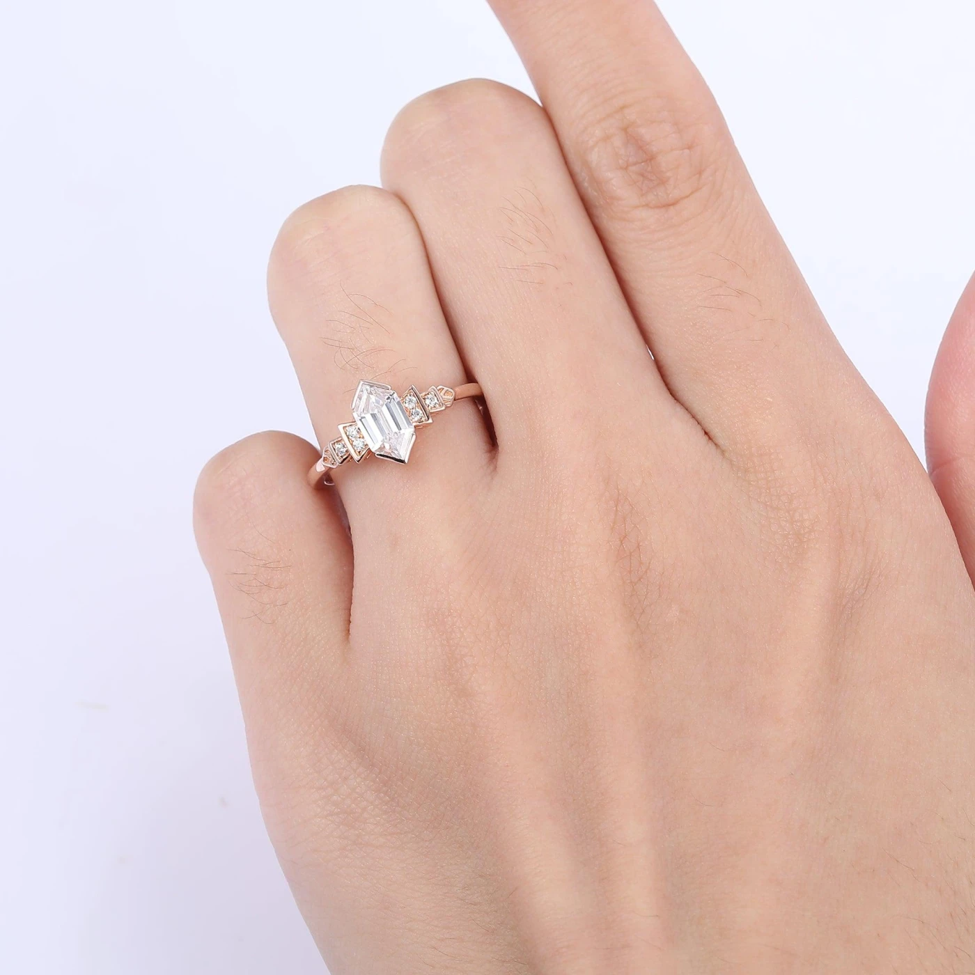 Dainty 1.1 Carat Long Hexagon Cut Moissanite Engagement Ring Moissanite Inlay Anniversary Promise Ring Gift - view 6