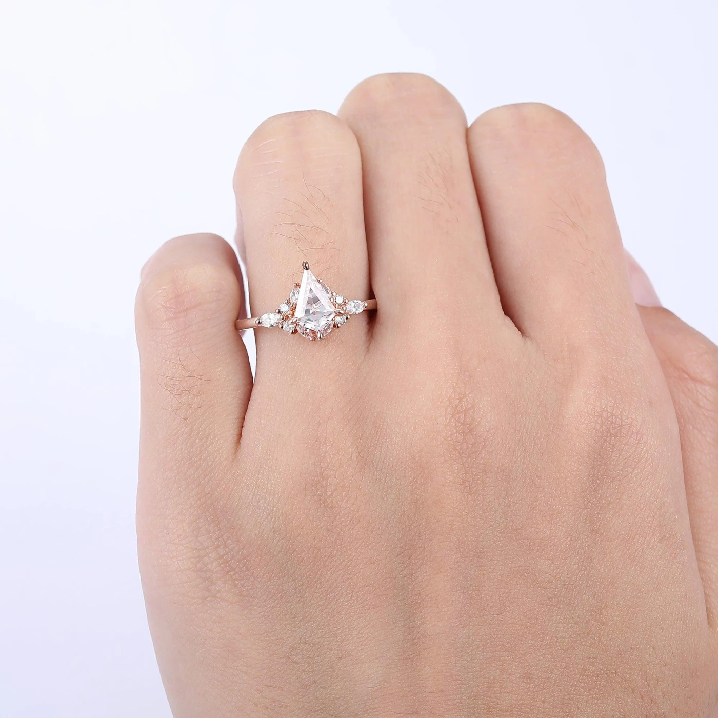 Art Deco 1.35 Carat Kite Cut Moissanite Ring Solid Gold Moissanite Inlay Bridal Ring - view 5