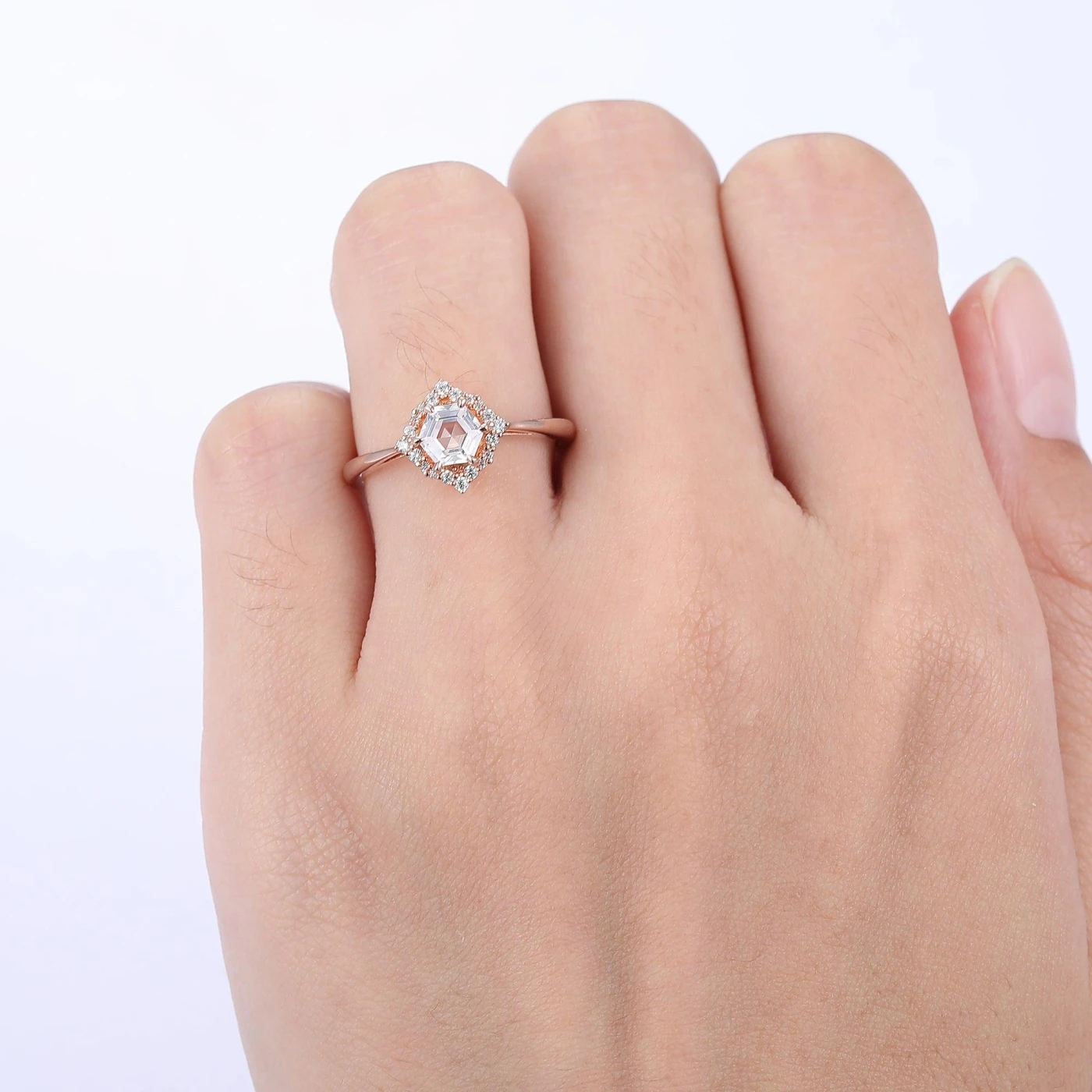 Antique 0.55CT Hexagon Cut Moissanite Engagement Ring Milgrain Moissanite Cluster Ring Gift For Women - view 5
