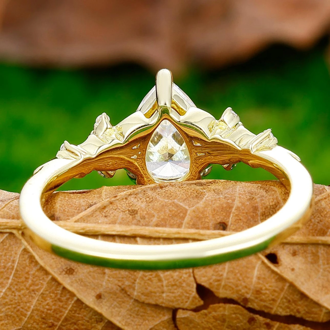 Classic 1.3CT Pear Cut Moissanite Engagement Ring Deco Moissanite Floral Women Fine Ring - view 4