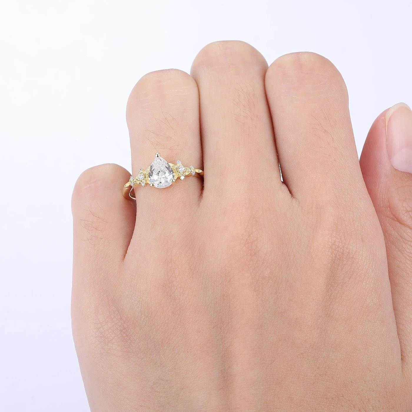 Classic 1.3CT Pear Cut Moissanite Engagement Ring Deco Moissanite Floral Women Fine Ring - view 5