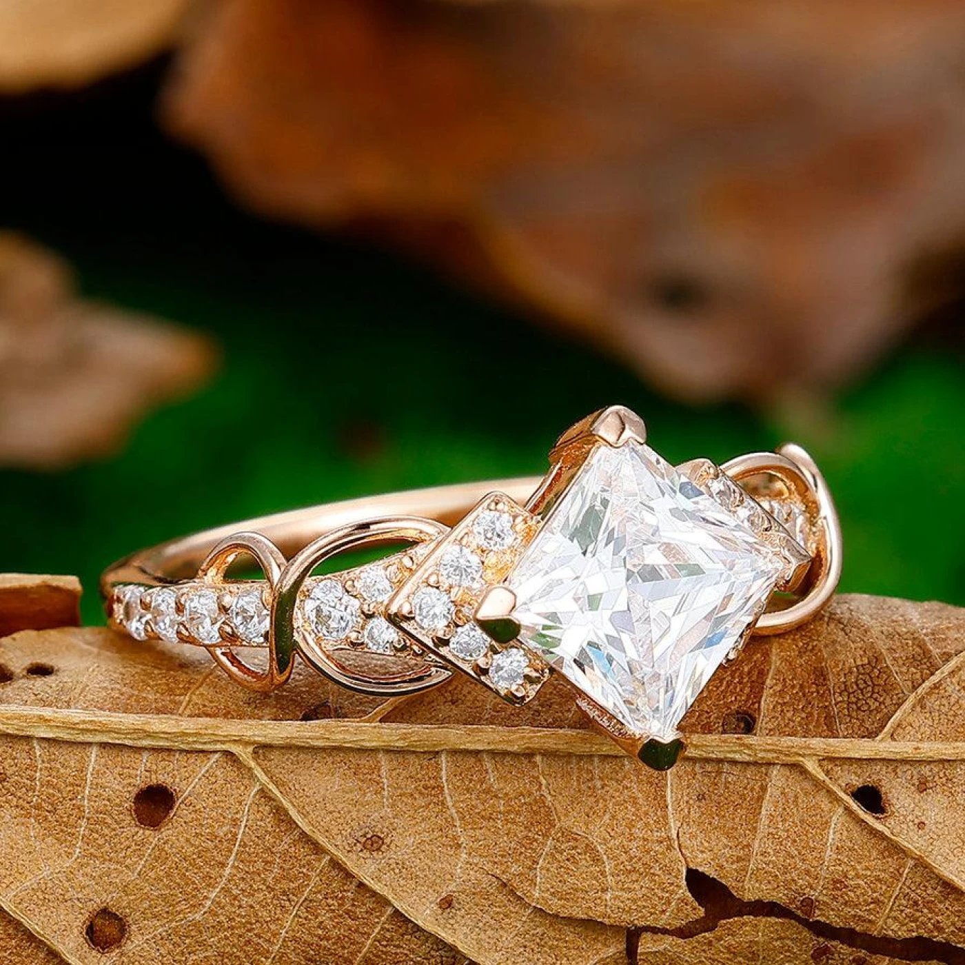 1.5CT Princess Cut Moissanite Engagement Vine Ring Women Fine Ring - view 3