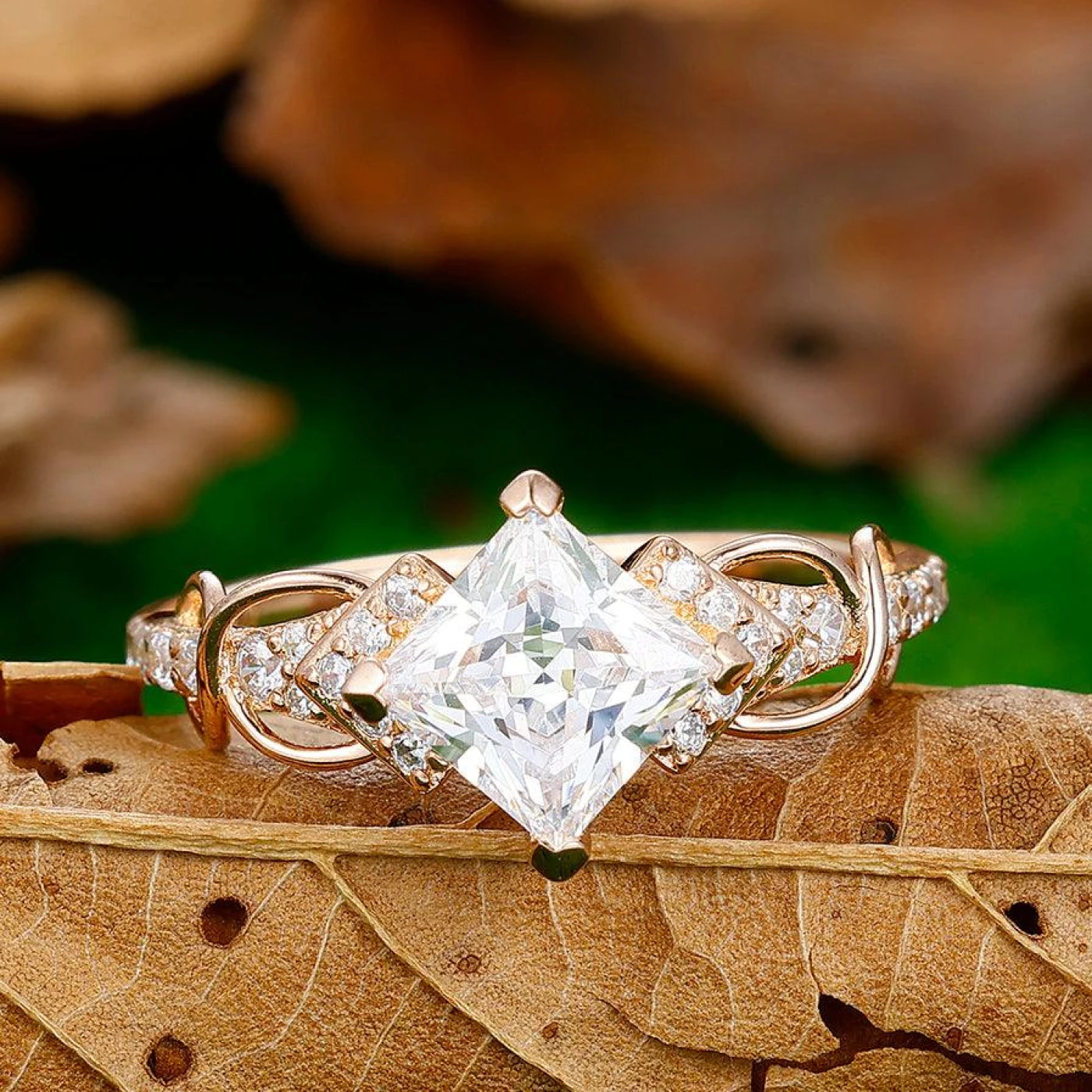 1.5CT Princess Cut Engagement Vine Ring Women Fine Ring
