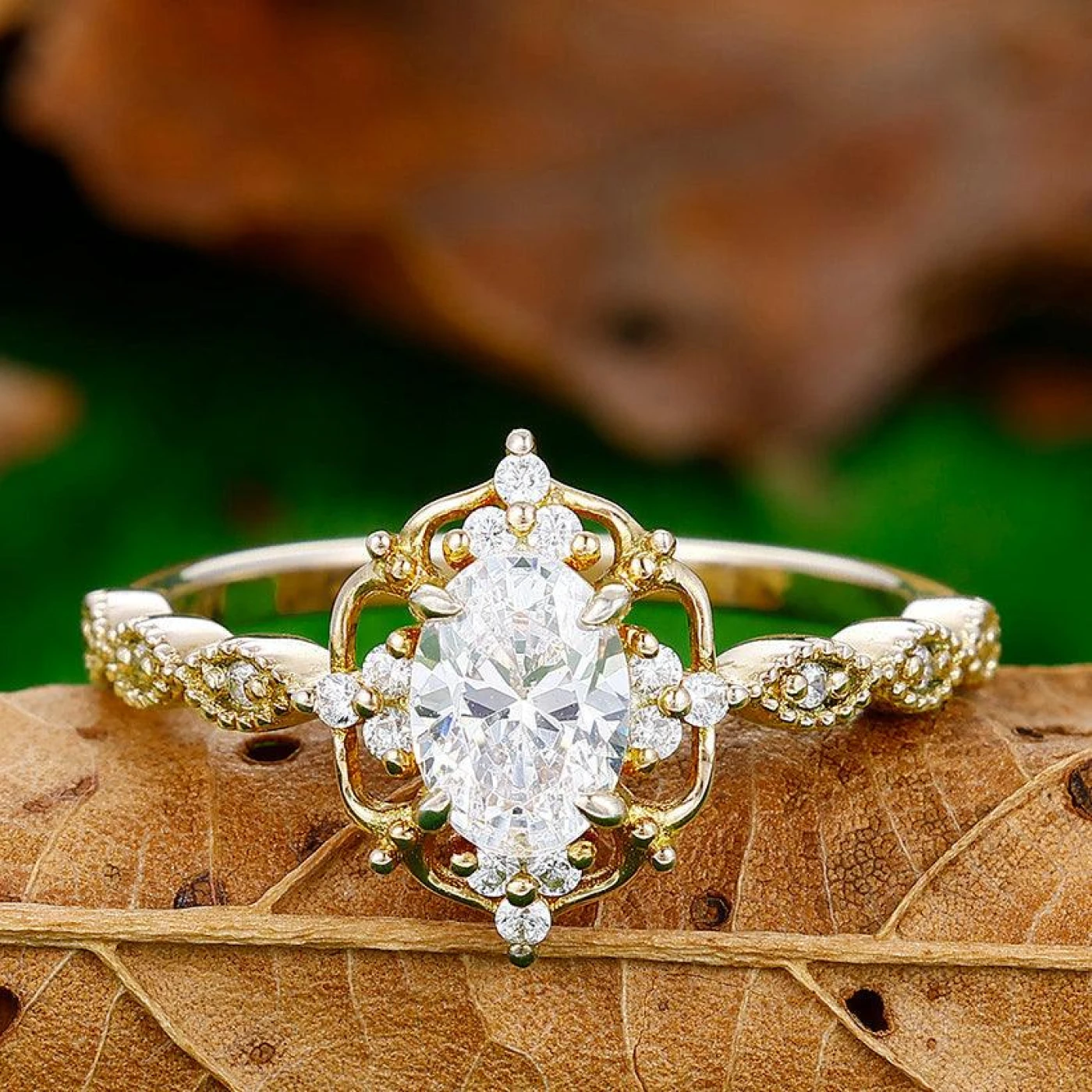 1CT Oval Cut Moissanite Cluster Engagement Ring For Anniversary Gift - view 7