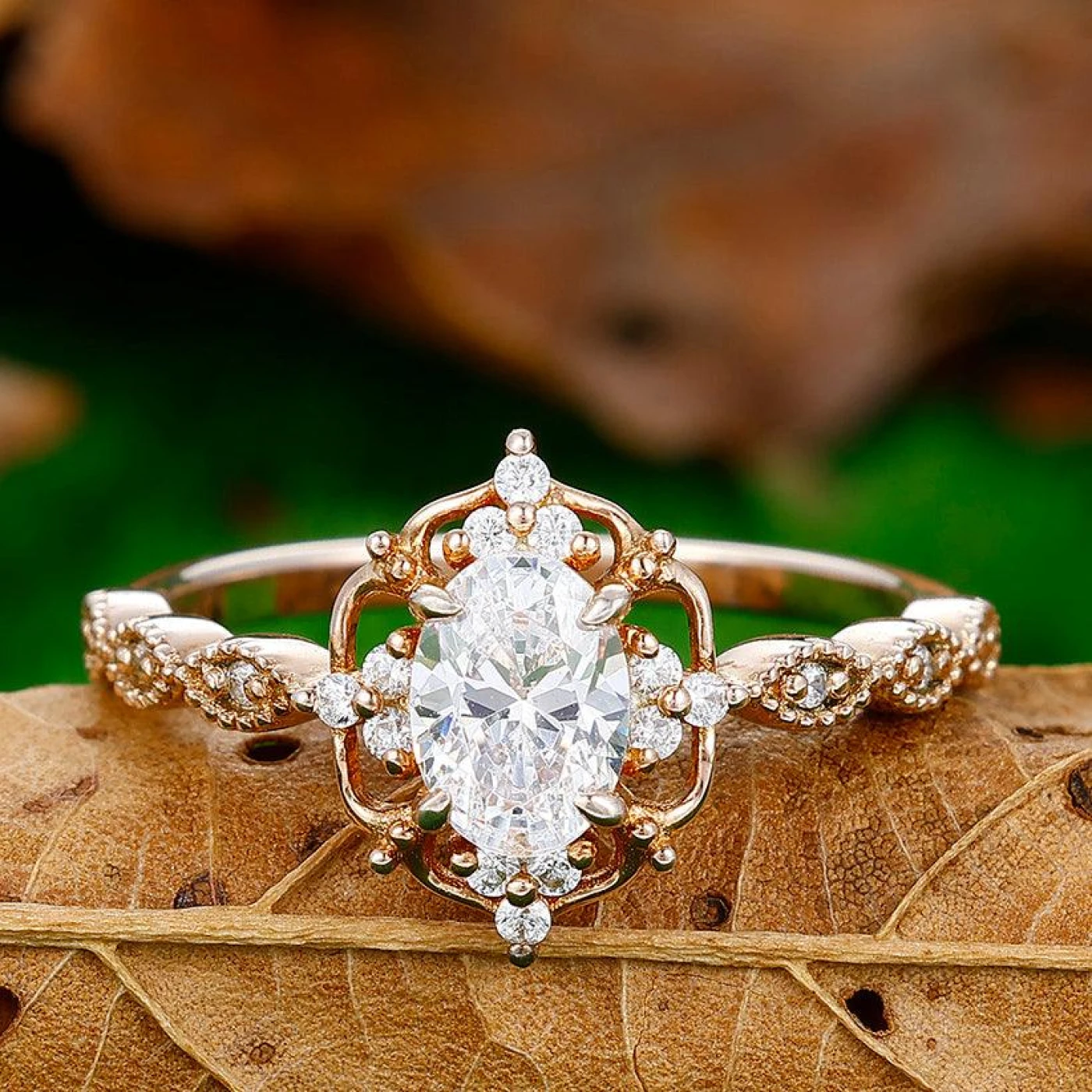 1CT Oval Cut Cluster Engagement Ring For Anniversary Gift