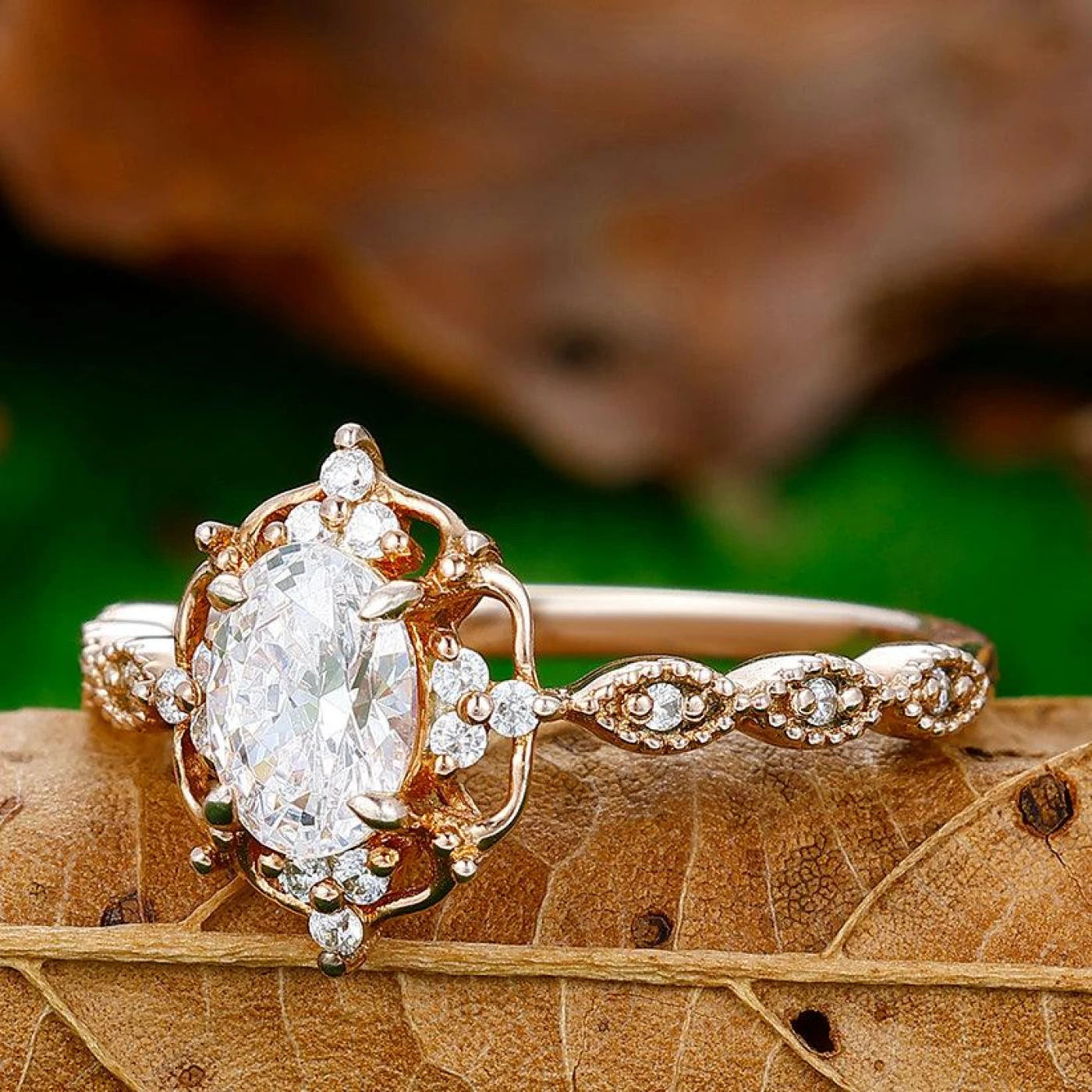 1CT Oval Cut Moissanite Cluster Engagement Ring For Anniversary Gift - view 2