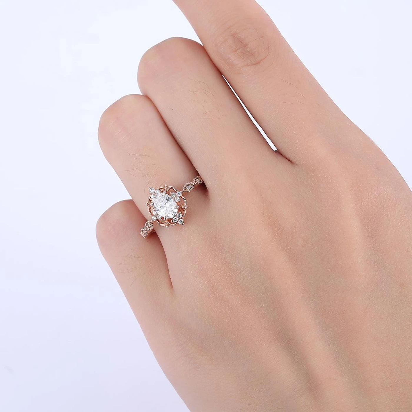 1CT Oval Cut Moissanite Cluster Engagement Ring For Anniversary Gift - view 5