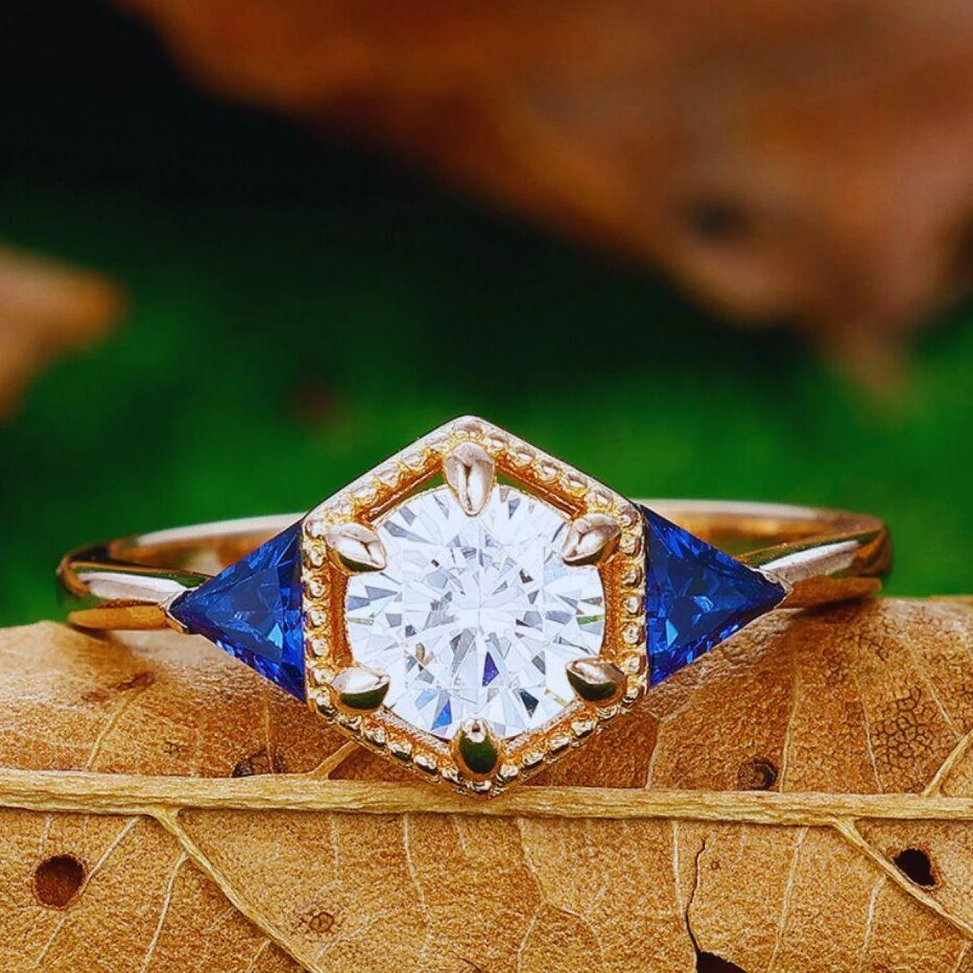 1CT Round Cut Engagement Ring Sapphire Inlaid Women Fine Ring