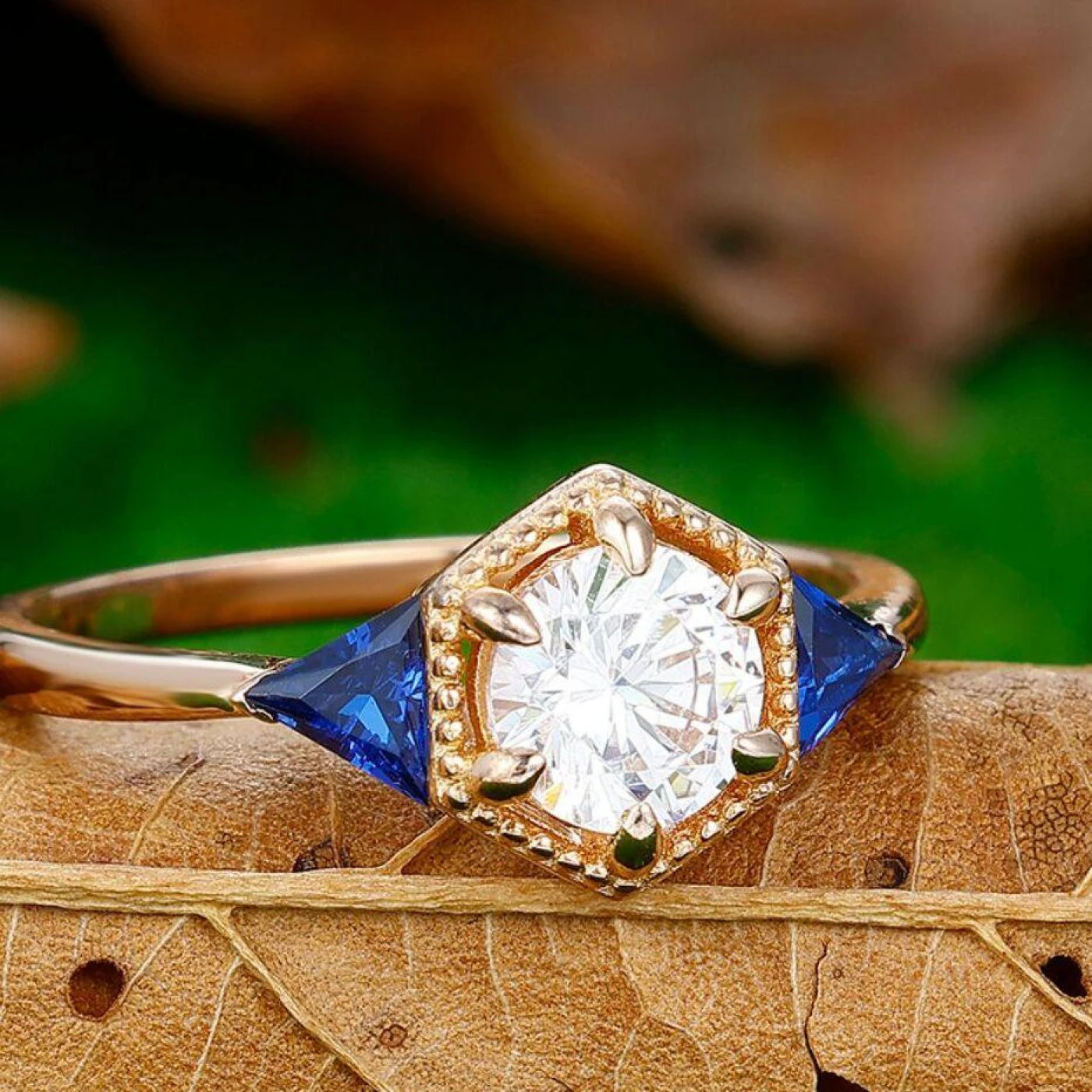 1CT Round Cut Moissanite Engagement Ring Sapphire Inlaid Women Fine Ring - view 3