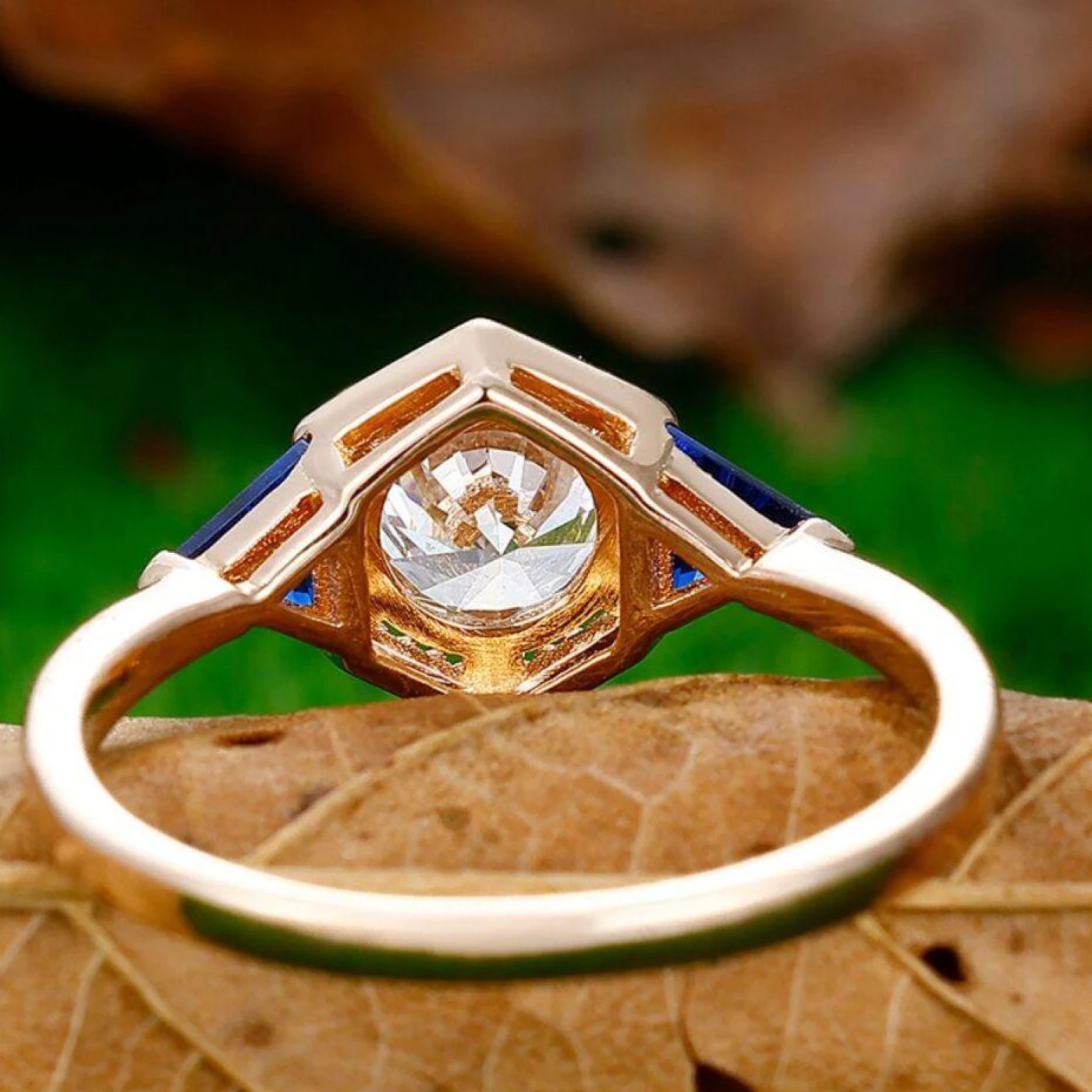 1CT Round Cut Moissanite Engagement Ring Sapphire Inlaid Women Fine Ring - view 4