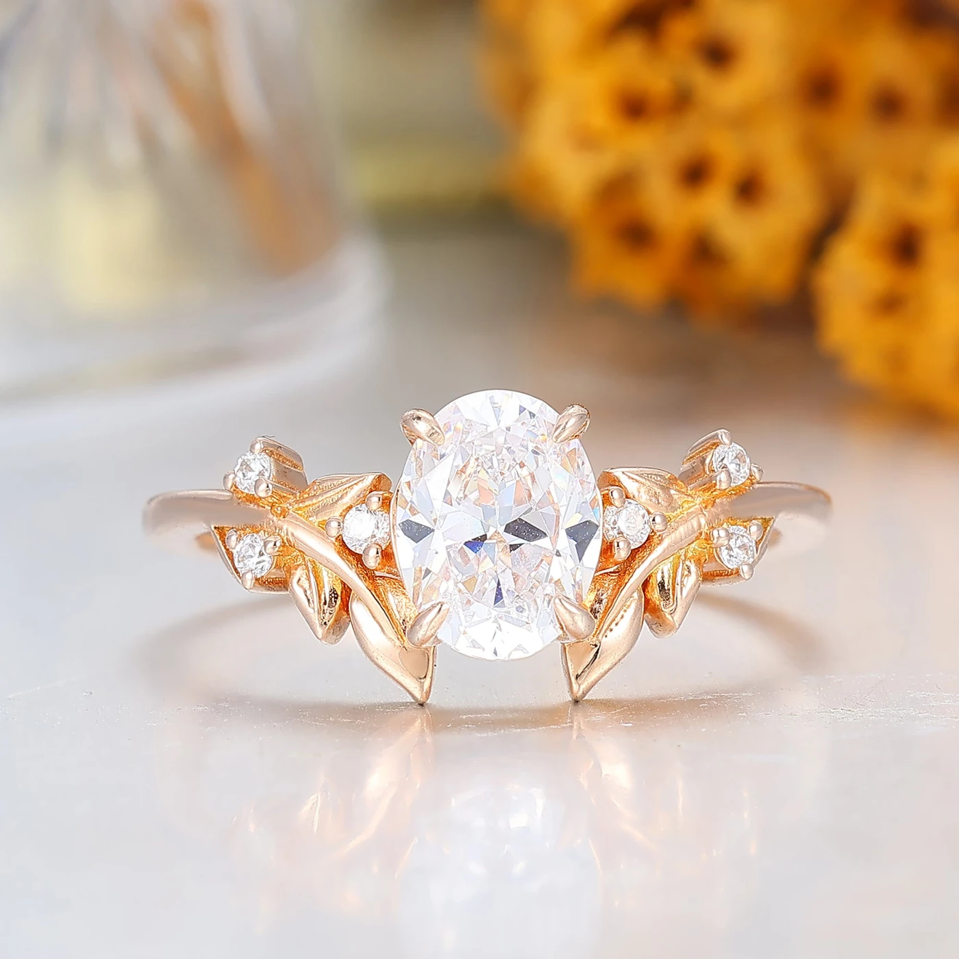 1.50CT Oval Cut Natrue Inspired Leaf Design Ring