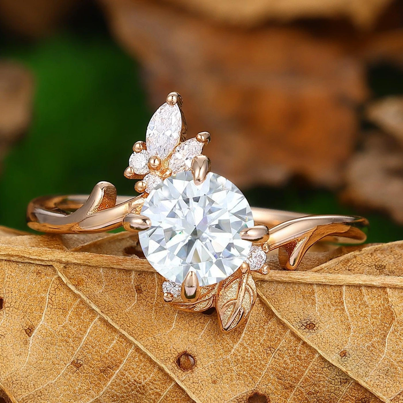 1.25CT Round Cut Ring Prong Setting Ring Split Shank Ring Cluster Ring