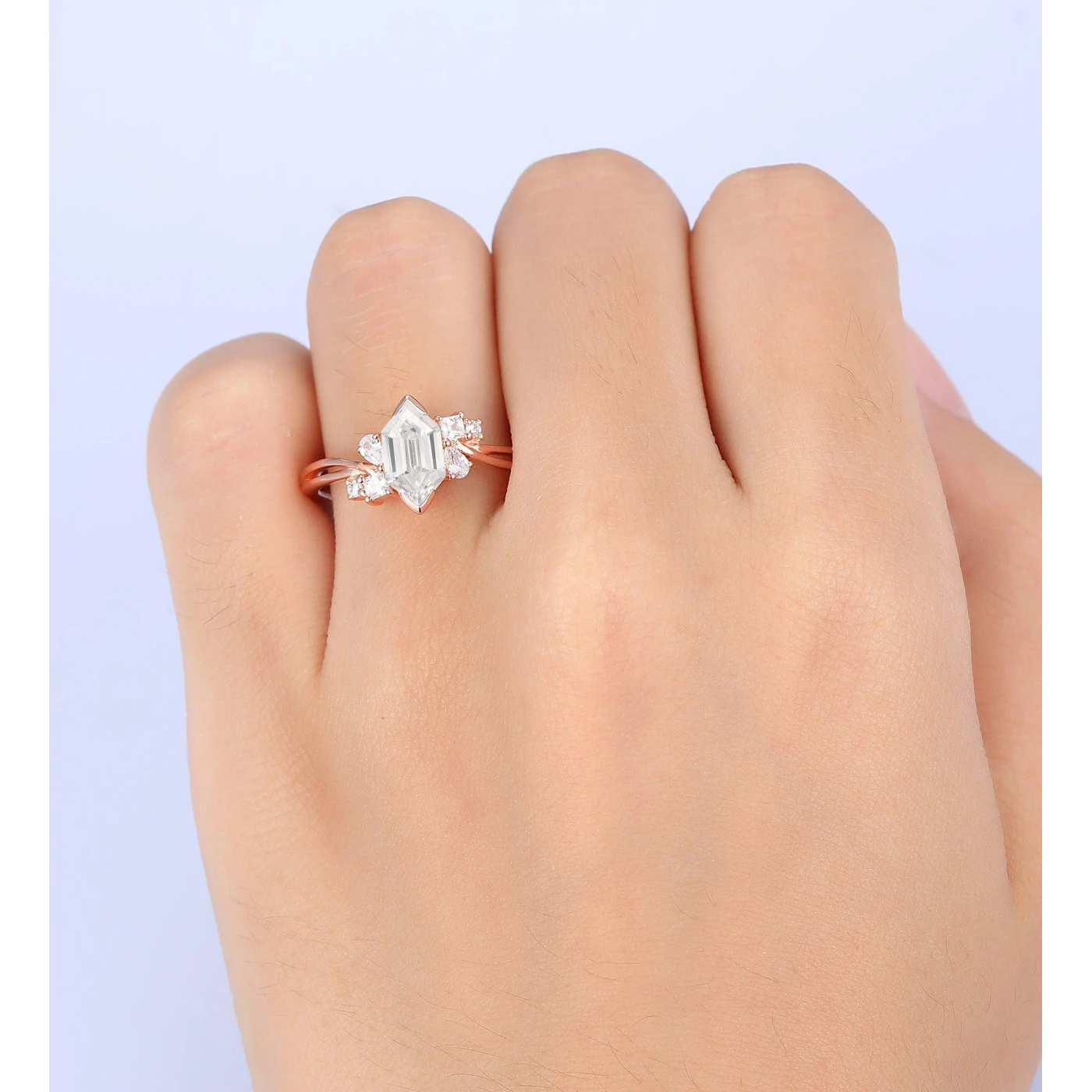 1.1CT Long Hexagon Cut 5*9mm Moissanite Bypass Shank Ring - view 5