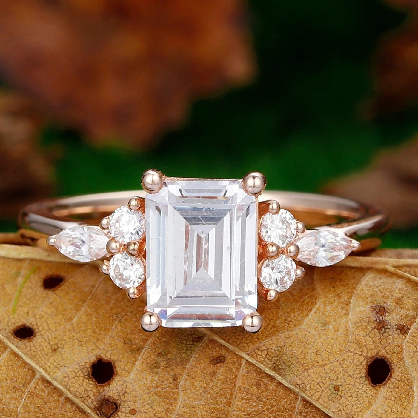 2 Carat Emerald Cut 14k Rose Gold Promise Wedding Ring