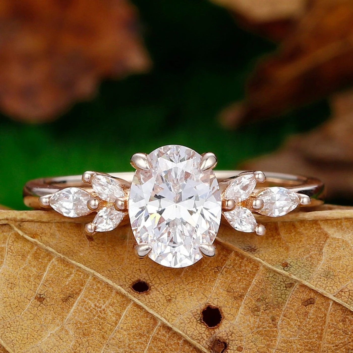 1.5CT Oval Cut Wedding Proposal Cluster Ring
