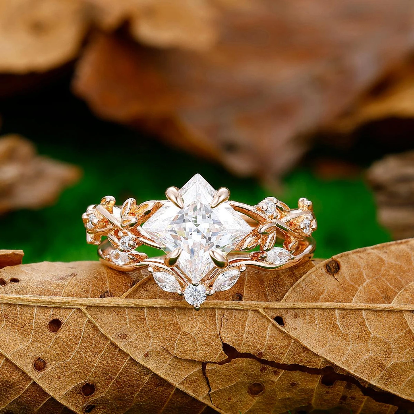 2CT Princess Cut Engagement Ring Set For Women Bridal Wedding Ring Set