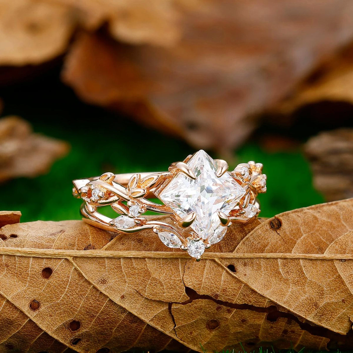 2CT Princess Cut Moissanite Engagement Ring Set For Women Bridal Wedding Ring Set - view 3