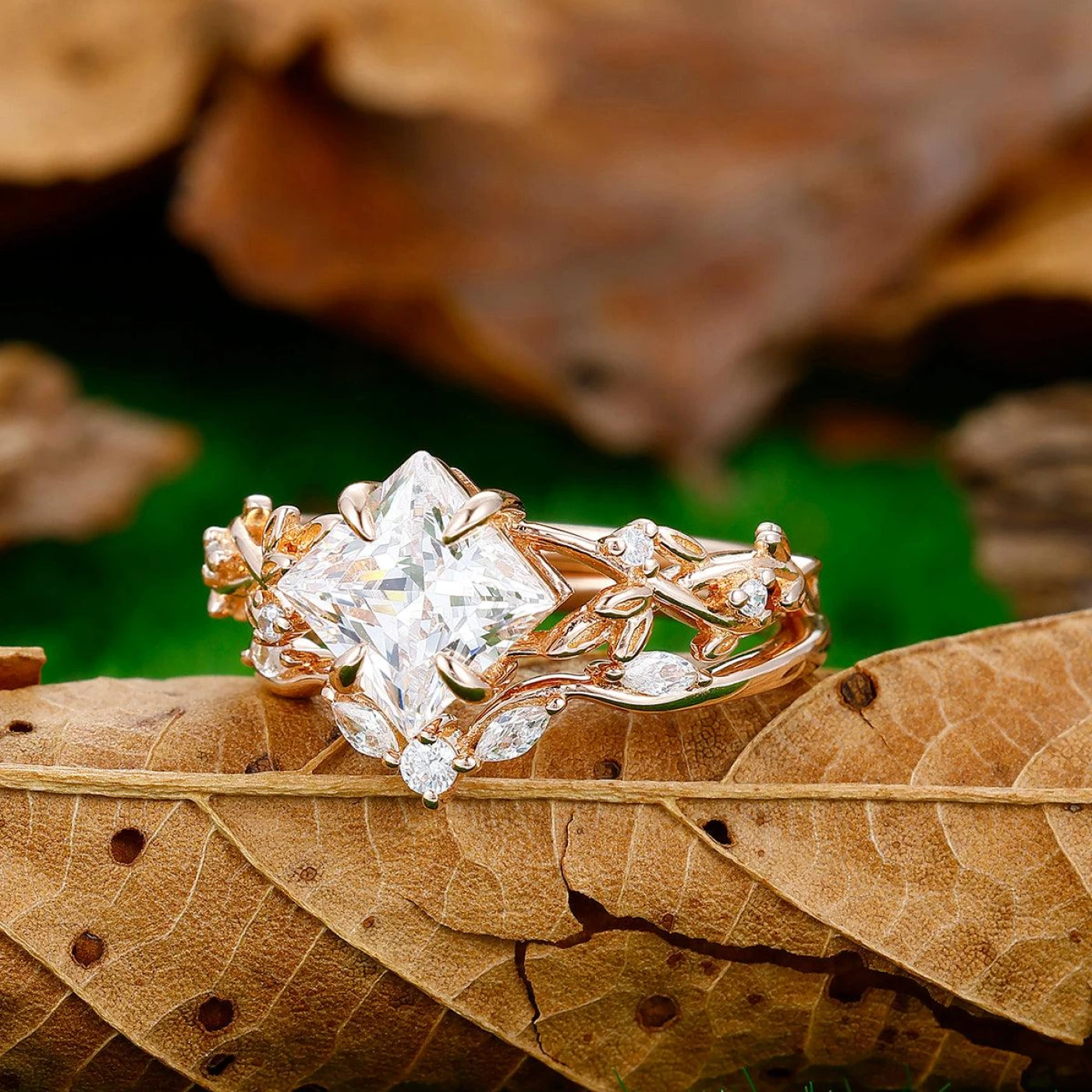 2CT Princess Cut Moissanite Engagement Ring Set For Women Bridal Wedding Ring Set - view 2