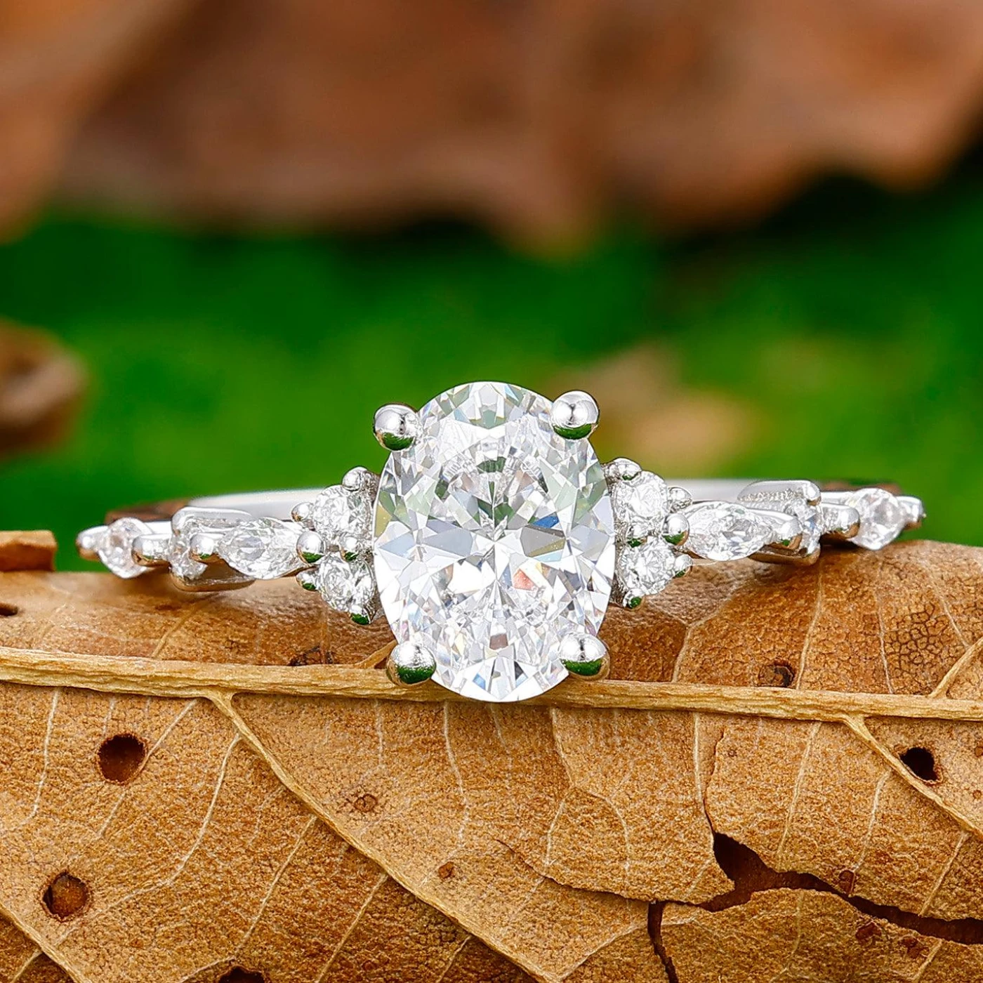 Brilliant 1.5CT Oval CutLab Grown Ring Milgrain Ring 4 Prongs Women Ring (IGI