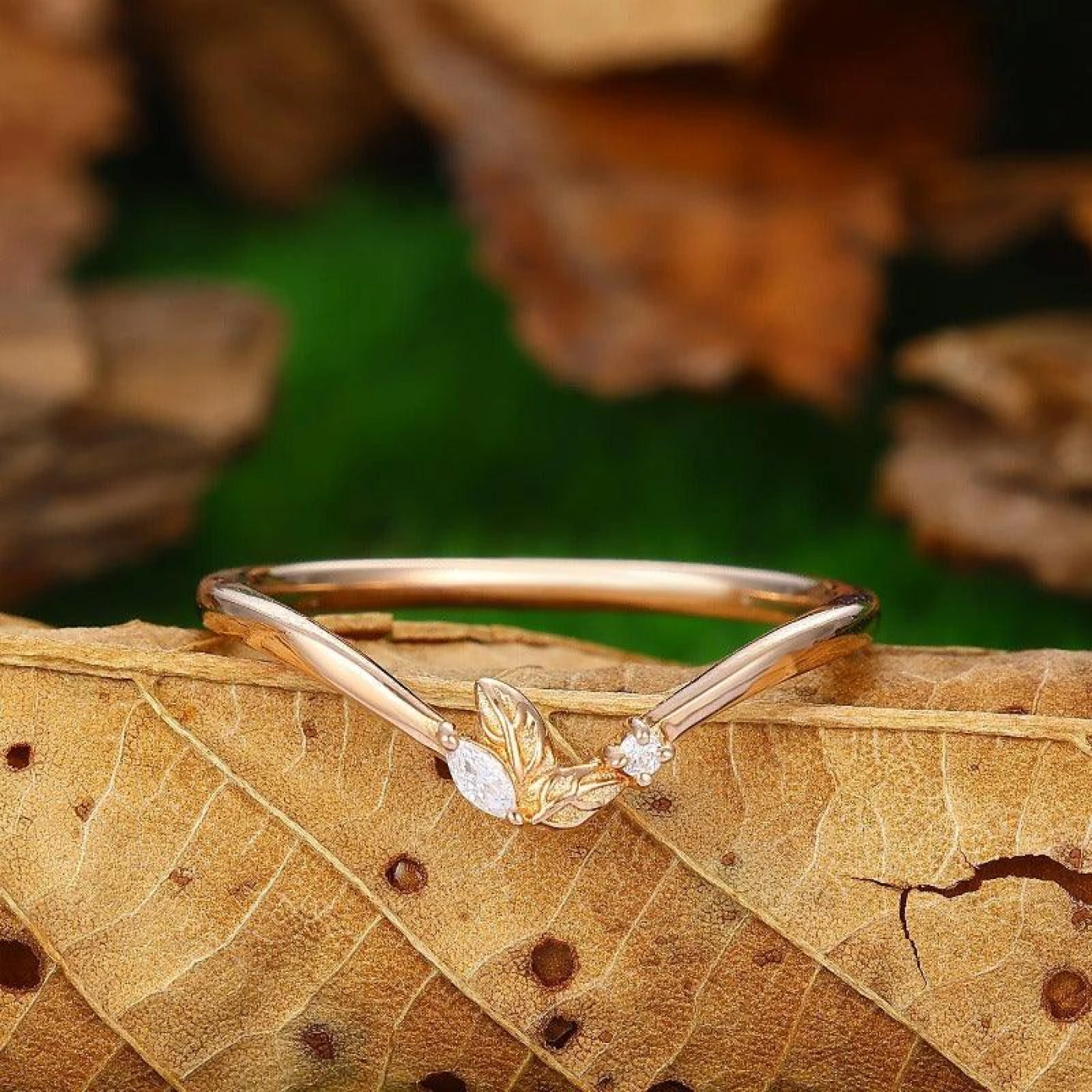 Leaf Stacking Ring Bridal Wedding Promise Lab Grown Diamond Ring
