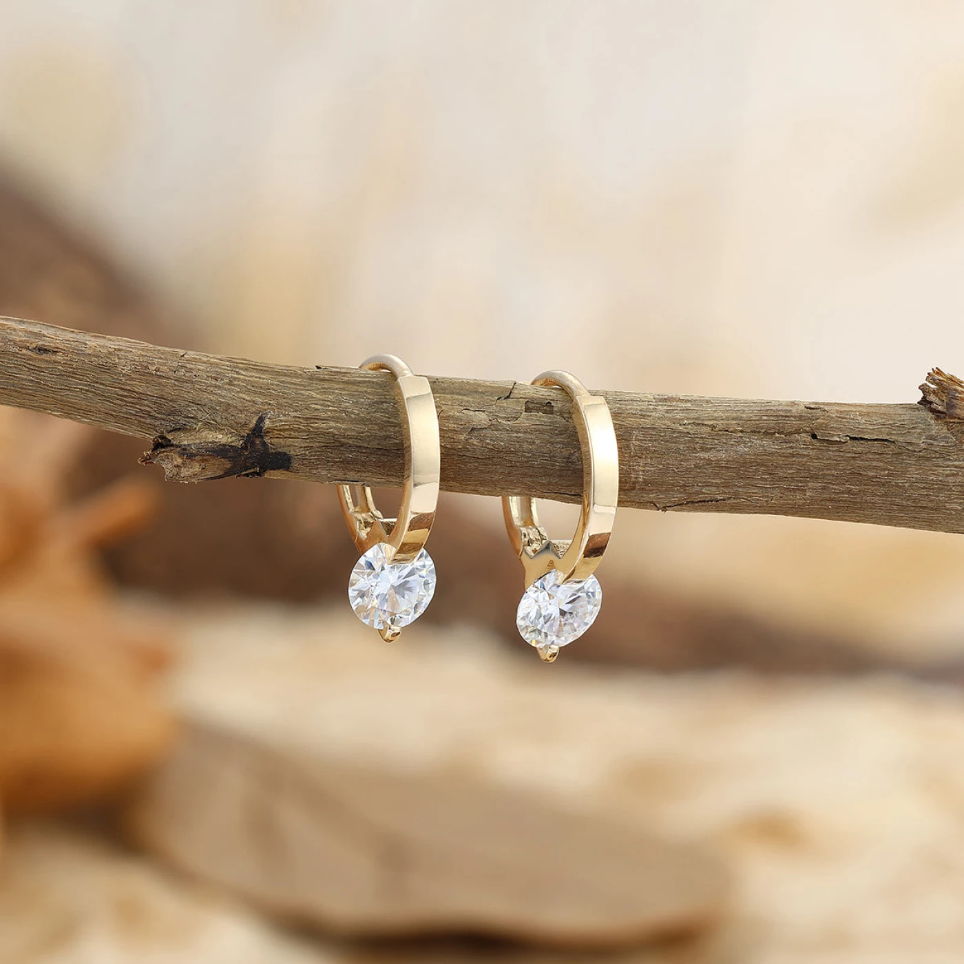 Solitaire Round Shape Moissanite Hoop Earrings Minimalist Jewelry For Women