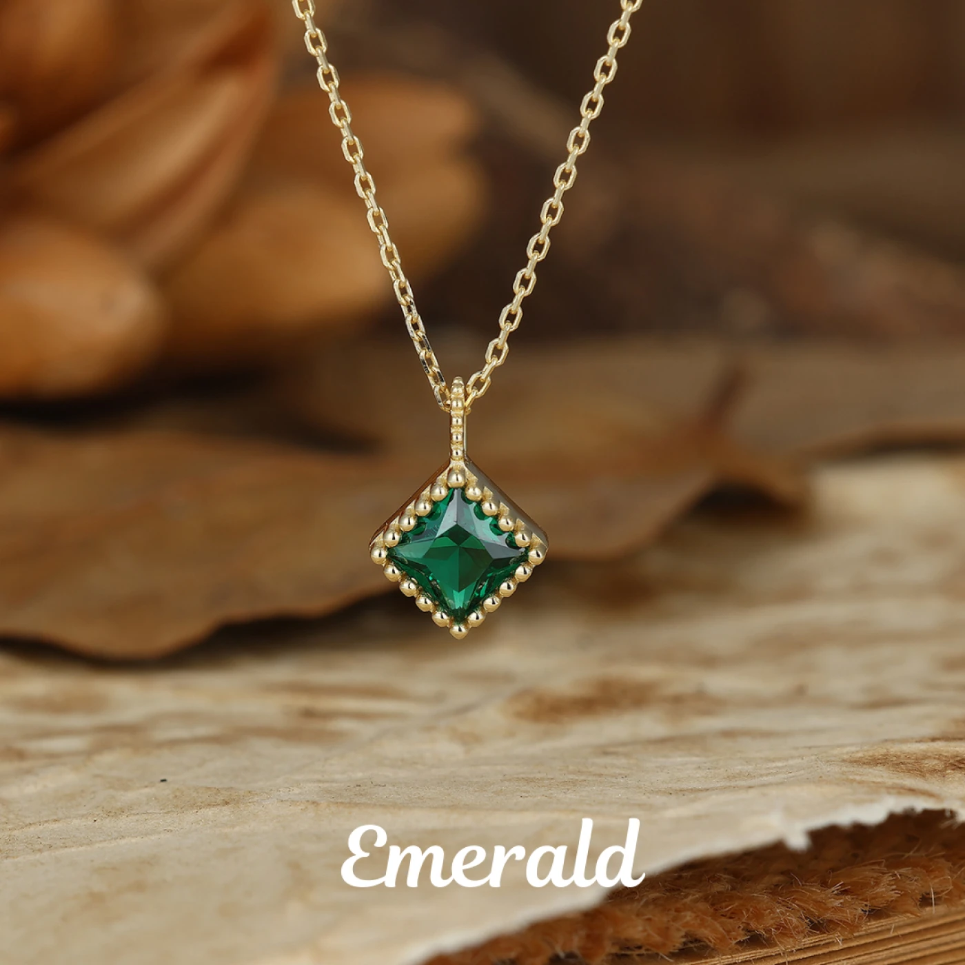 Dainty 1.3CT Gemstone Necklace May Birthstone 14K Solid Gold Pendant Neckalce