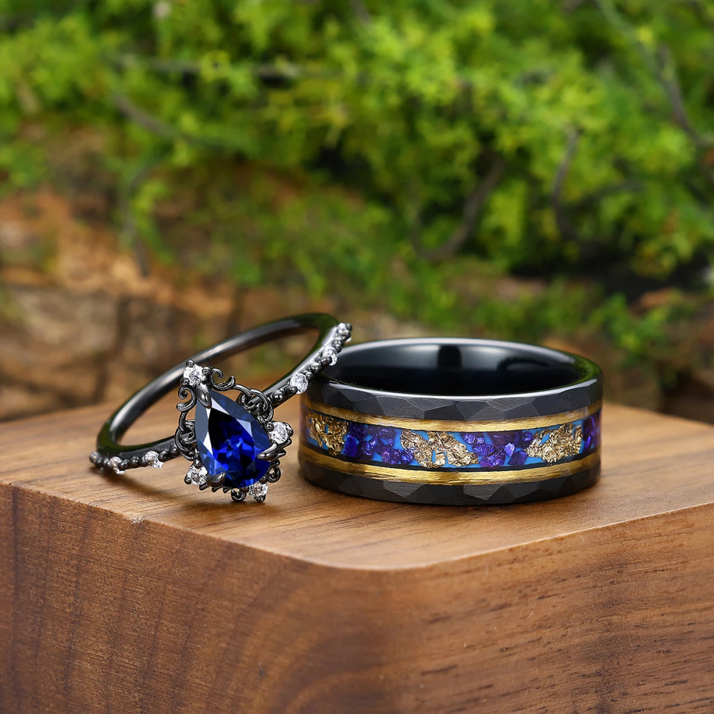 Noble Filigree Sapphire His And Hers Wedding Bands Matching Couple Rings