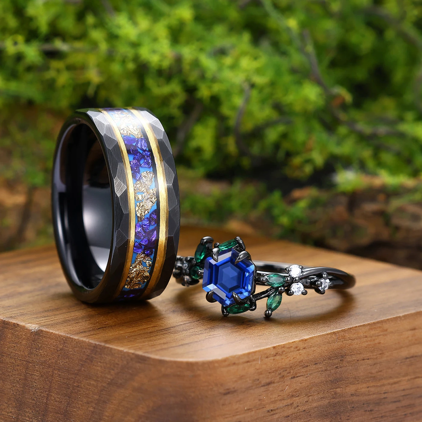 Branches Shape Sapphire Engagement 925 Sterling Silver Couple Couple Rings
