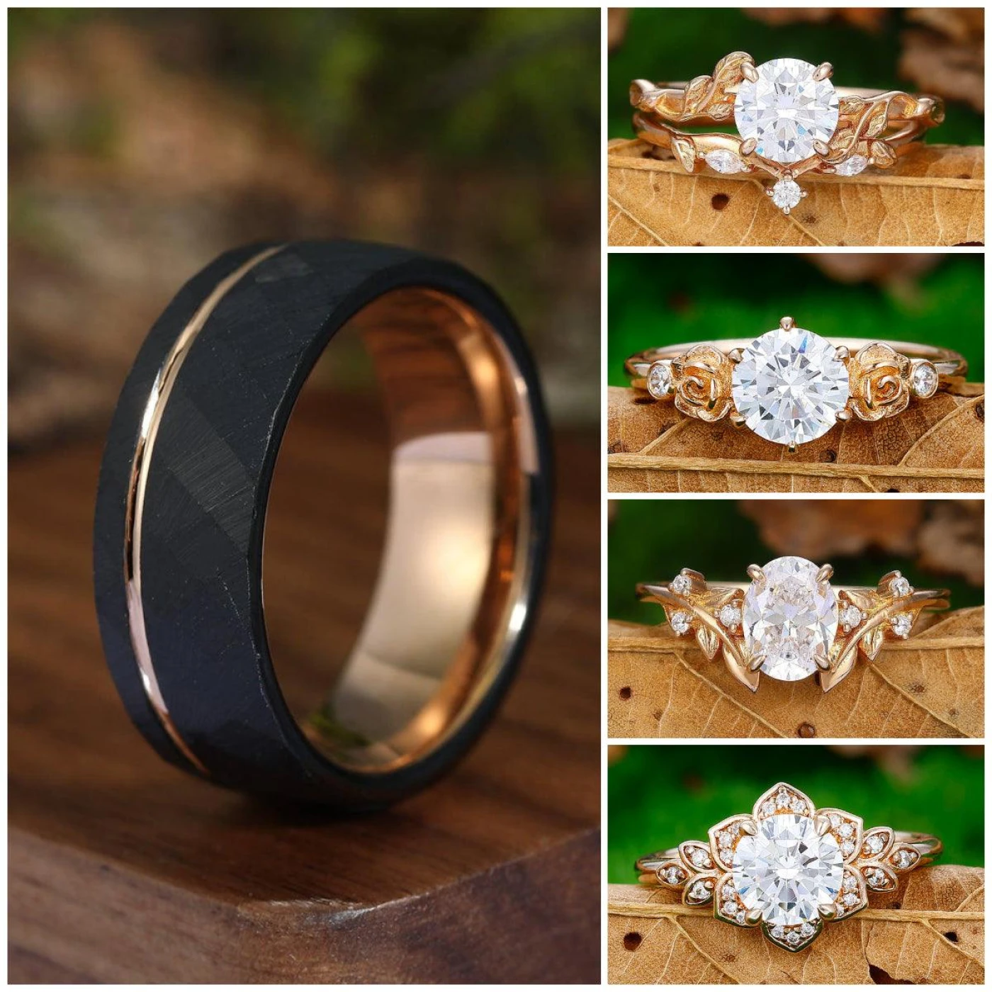 Tungsten Men's Ring with 925 Silver Rose Gold Plated Moissanite Couples Ring
