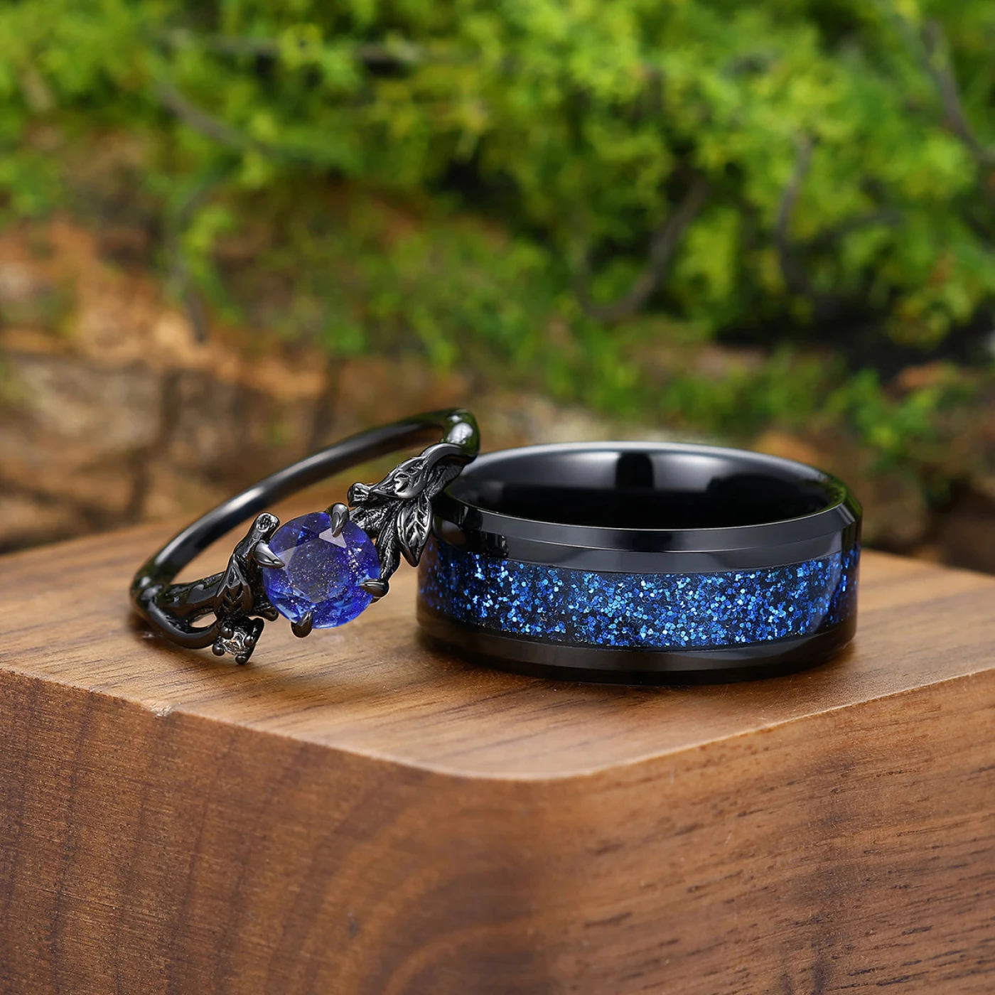 Translucent Galaxy Sandstone Entwined Branches Engagement Couple Couple Rings