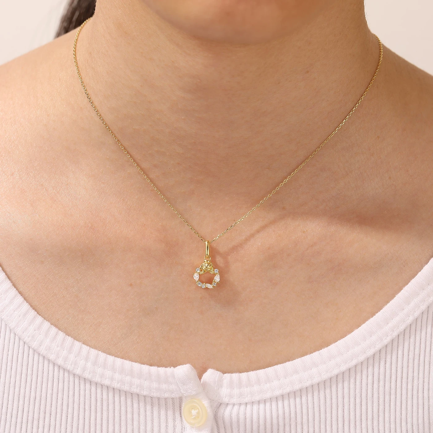 Wreath Rose Relief Moissanites Inlay Pendant Necklace 14K Solid Gold Women Pendant