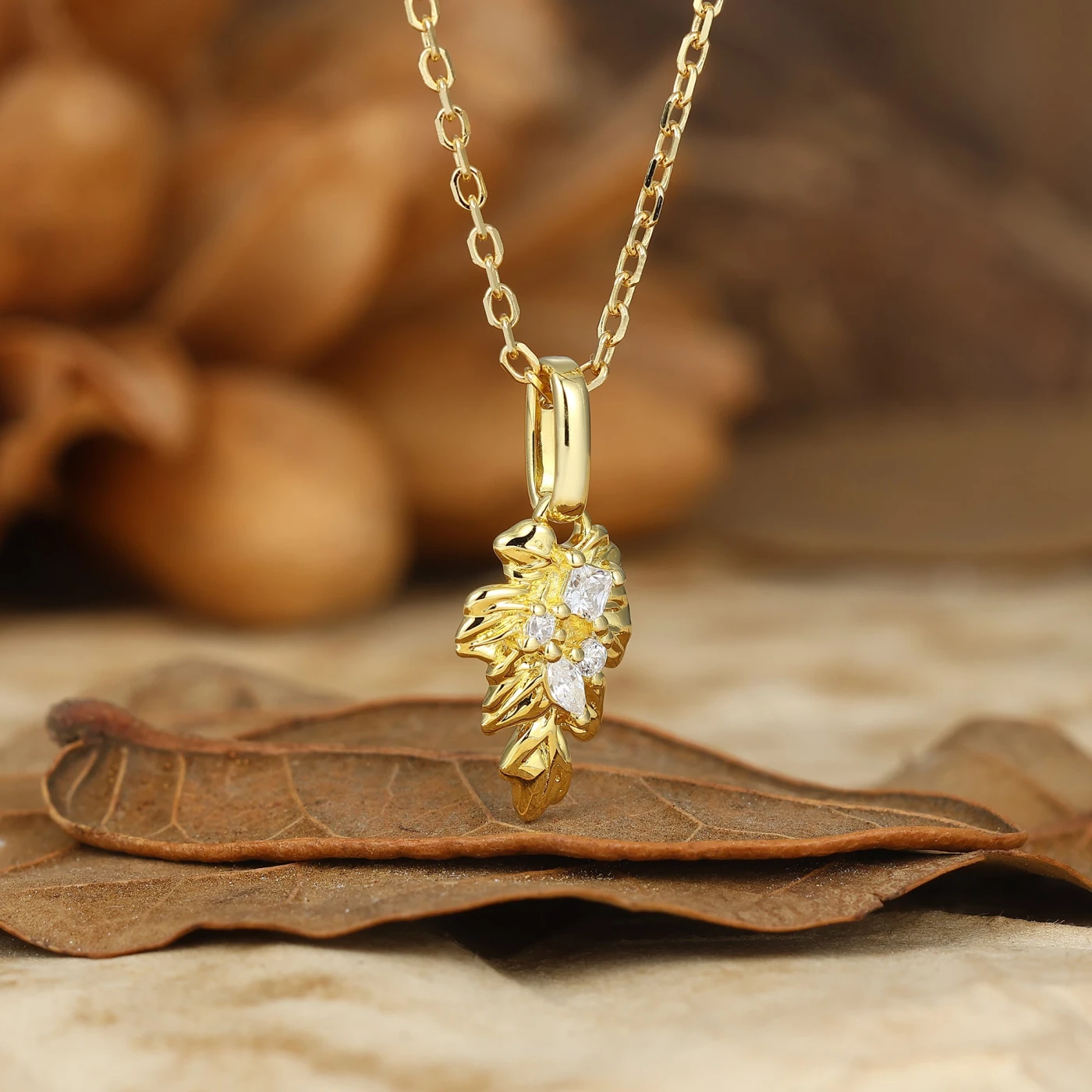 Moissanites Inlay Palm Leaf Design Pendant Necklace Anniversary Bridal Pendant - view 2