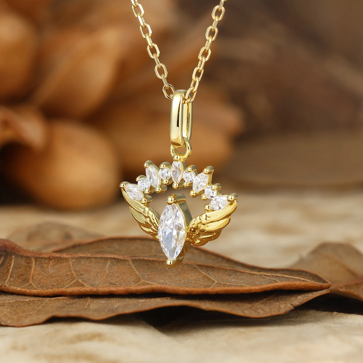 Unique Angel Wings Women Pendant Moissanite Bridal Pendant Necklace For Gift - view 2