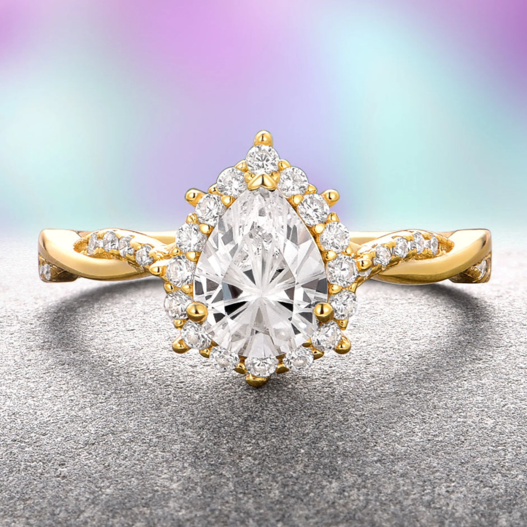 Briar Moissanite Engagement Ring in 14K Solid Yellow Gold (Fantasy Cut)