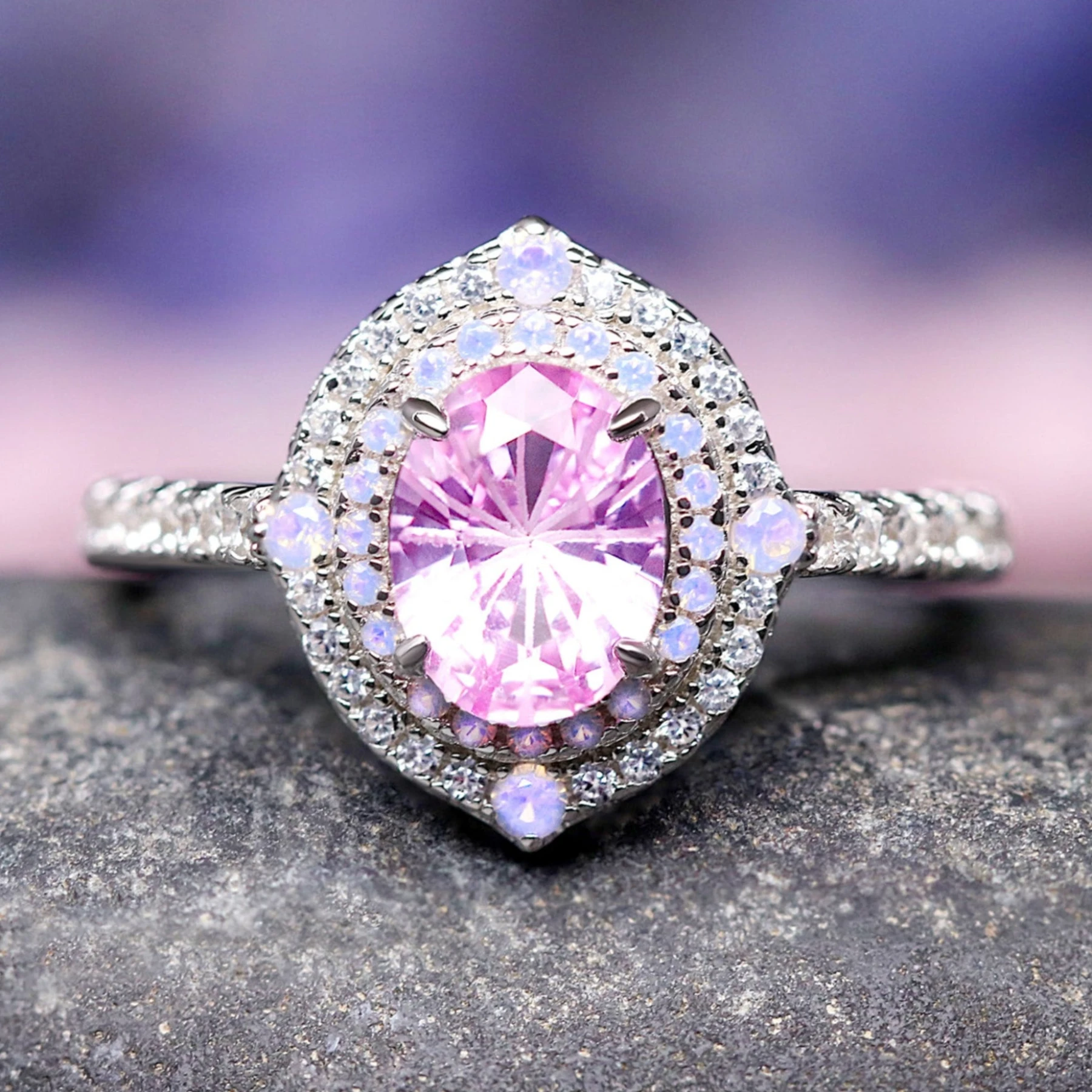 Aurelia Lab Pink Sapphire Engagement Ring, Nontraditional Wedding Ring