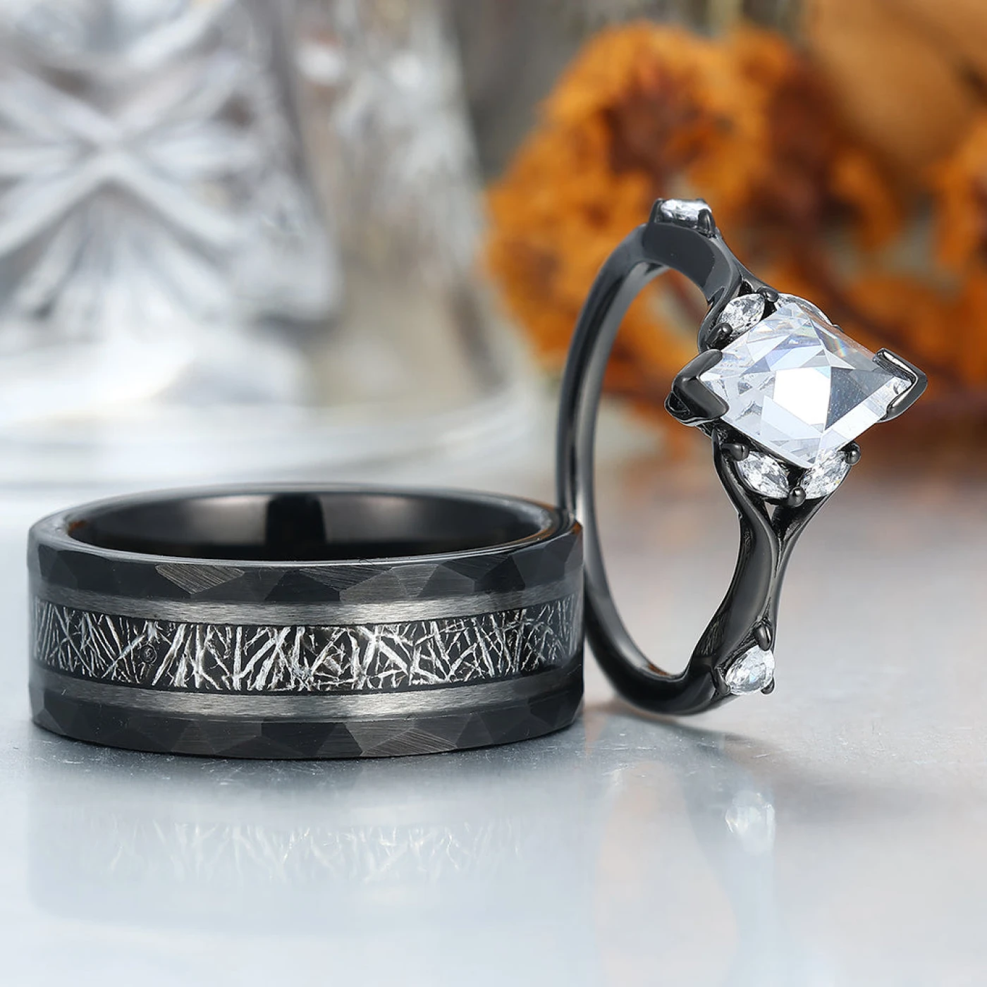 Unique Moissanites Engagement Couple Rings Matching Promise His And Hers Wedding Band - view 4