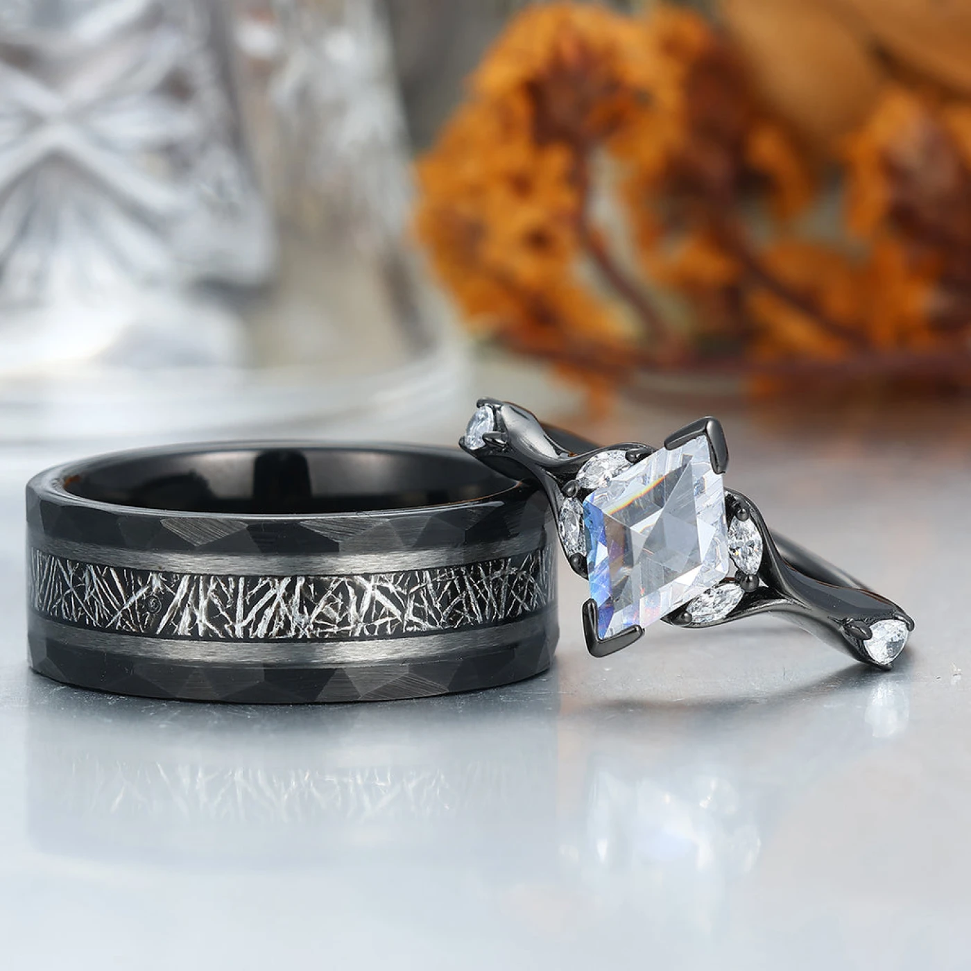 Unique Moissanites Engagement Couple Rings Matching Promise His