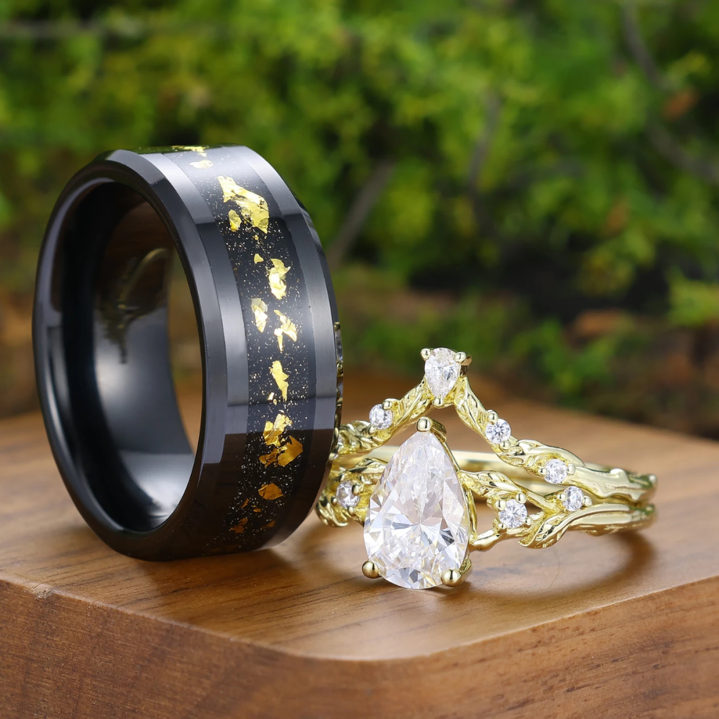 Nature Inspired Moissanite Branch Couple Ring Set Matching His And