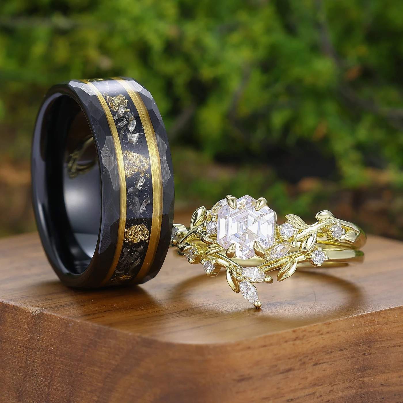 Minimalist Moissanite Rings For Men And Women Nature Inspired Couple Ring