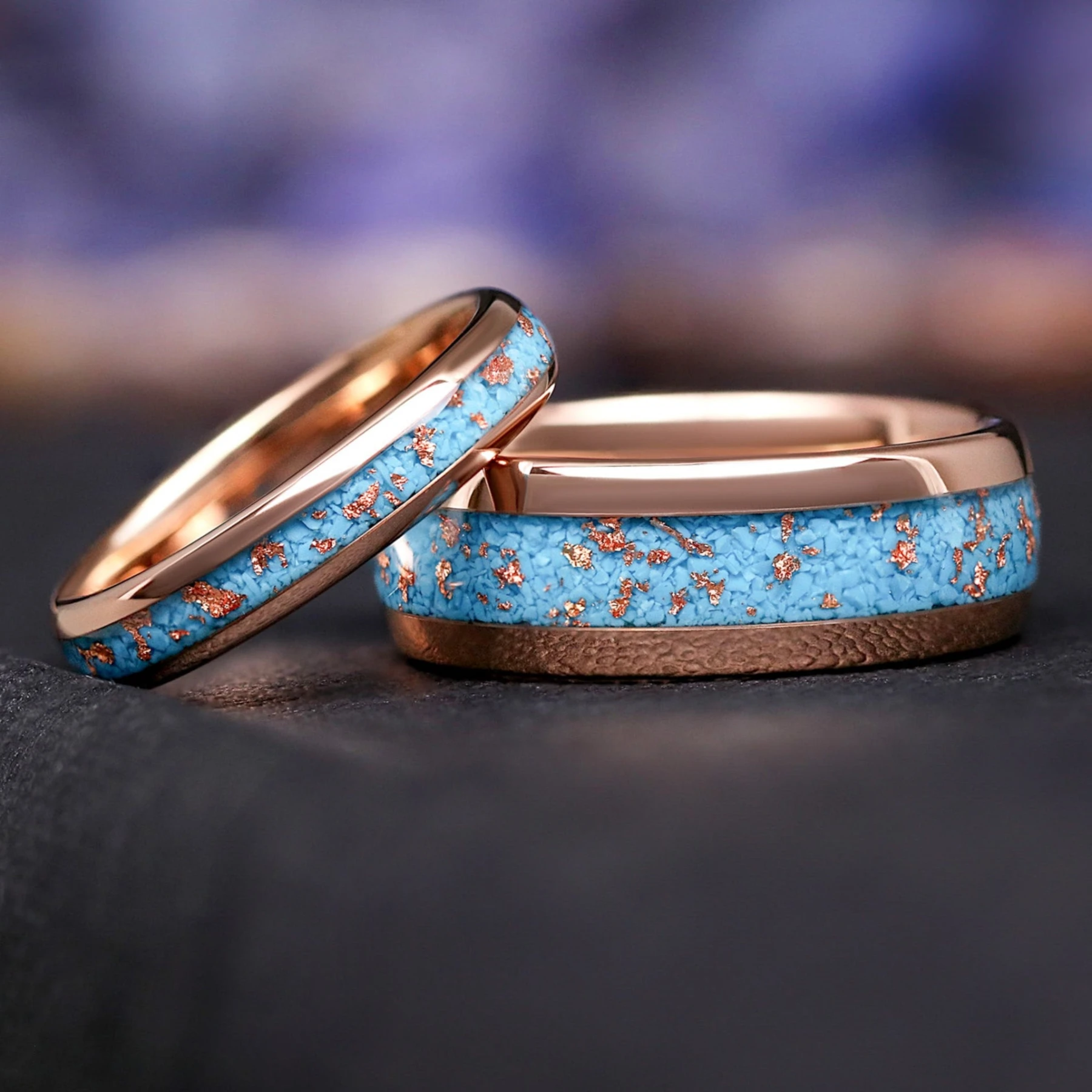 Western His & Hers Rose Gold Wedding Band Set, Matching Couple Rings